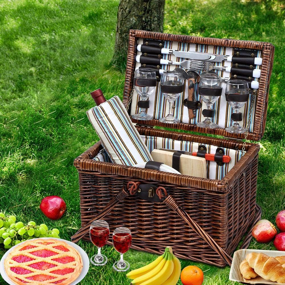 Alfresco Outdoor Insulated Liquor 4 Person Folding Deluxe Picnic Basket Set image number 6