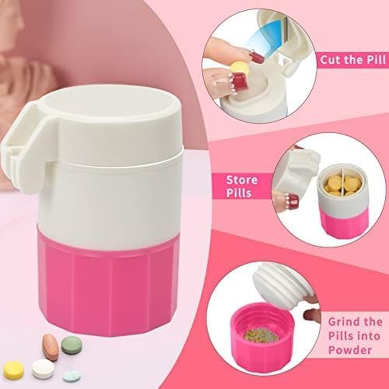 Pill Cutter,Pill Crusher Splitter Grinder,[3 in 1] Multifunction Pill Splitter for Purse Pocket to Crushes Pills, Vitamins, Tablets, Supplements-Pink 2 PCS image number 1