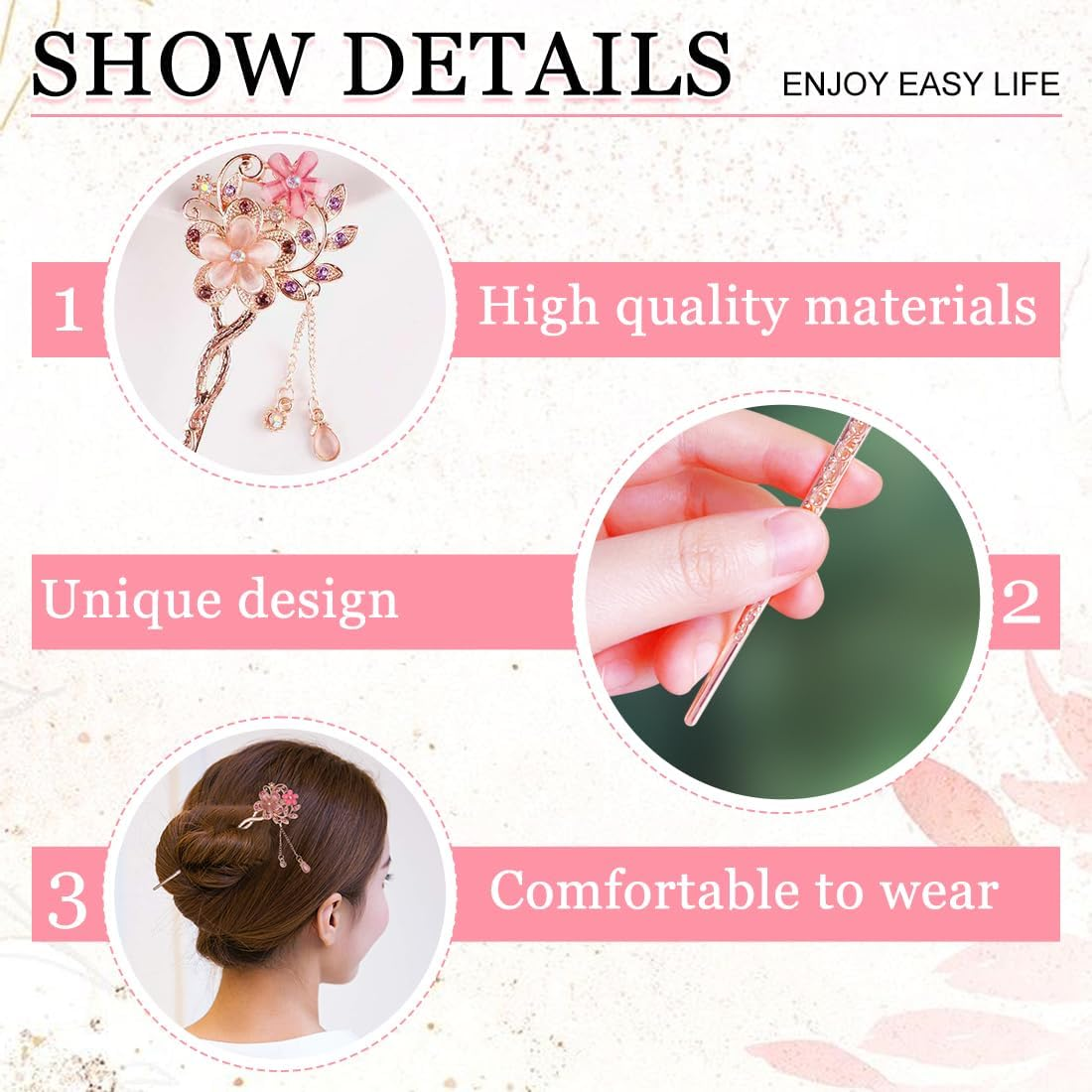 MIRKUZI Hair Clips 1 Piece Vintage Hair Pin Opal Flowers Hairpin Hair Accessories Chinese Hairpin Old Fashioned Hairpin Ancient Hairpin image number 3