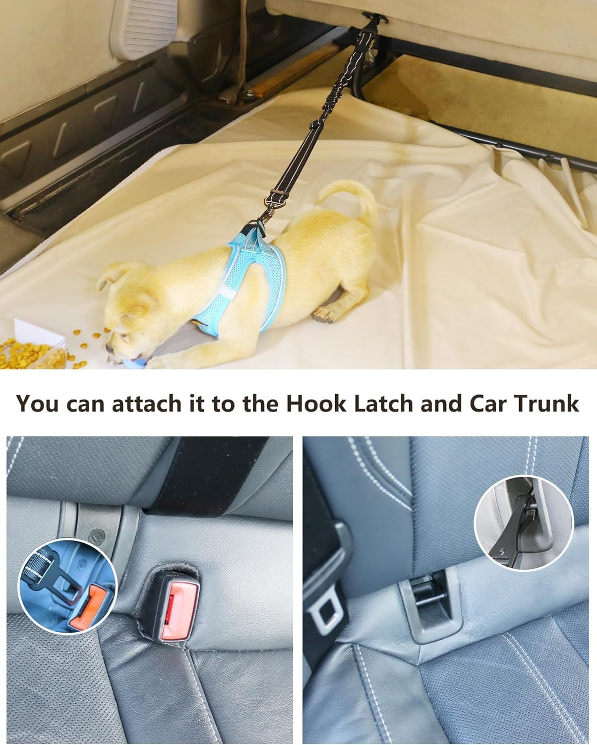 Petavee Dog Seat Belt for Car, Updated 3 in 1 Adjustable Dog Seat Belt for Car with Clip Hook Latch & Buckle, Heavy Duty Carabiner for Safe Travel, Black (25 to 32 Inches) image number 1