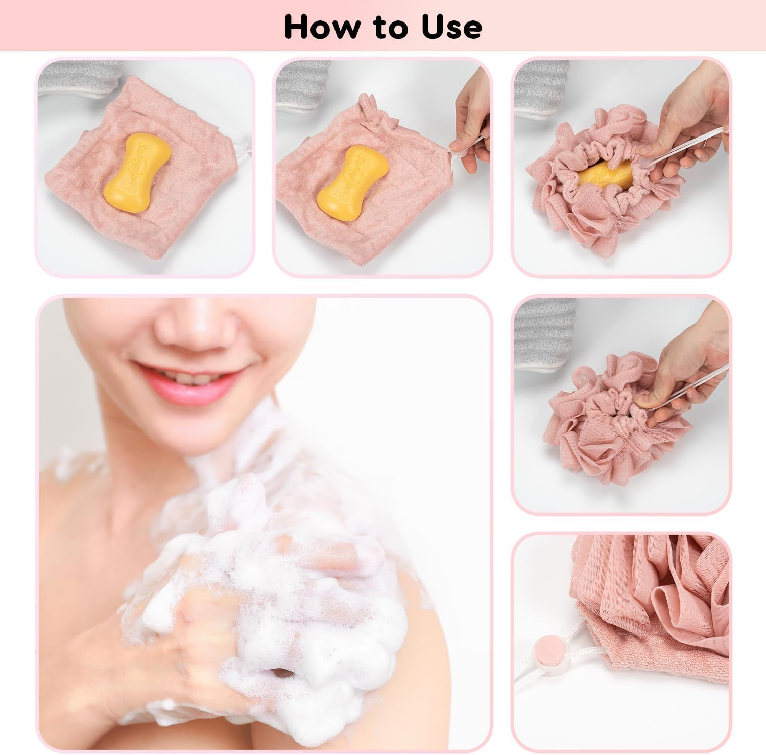 Soft Loofah and Washcloth, 3Pcs 2-In-1 Bath Loofah Sponge Loofah Washcloth,Washcloth Loofah Soap Combo,2-In-1 Shower Washcloth Loofah,Loofah and Washcloth 2-In-1 Bath Loofah Sponge Loofah Washcloth image number 1
