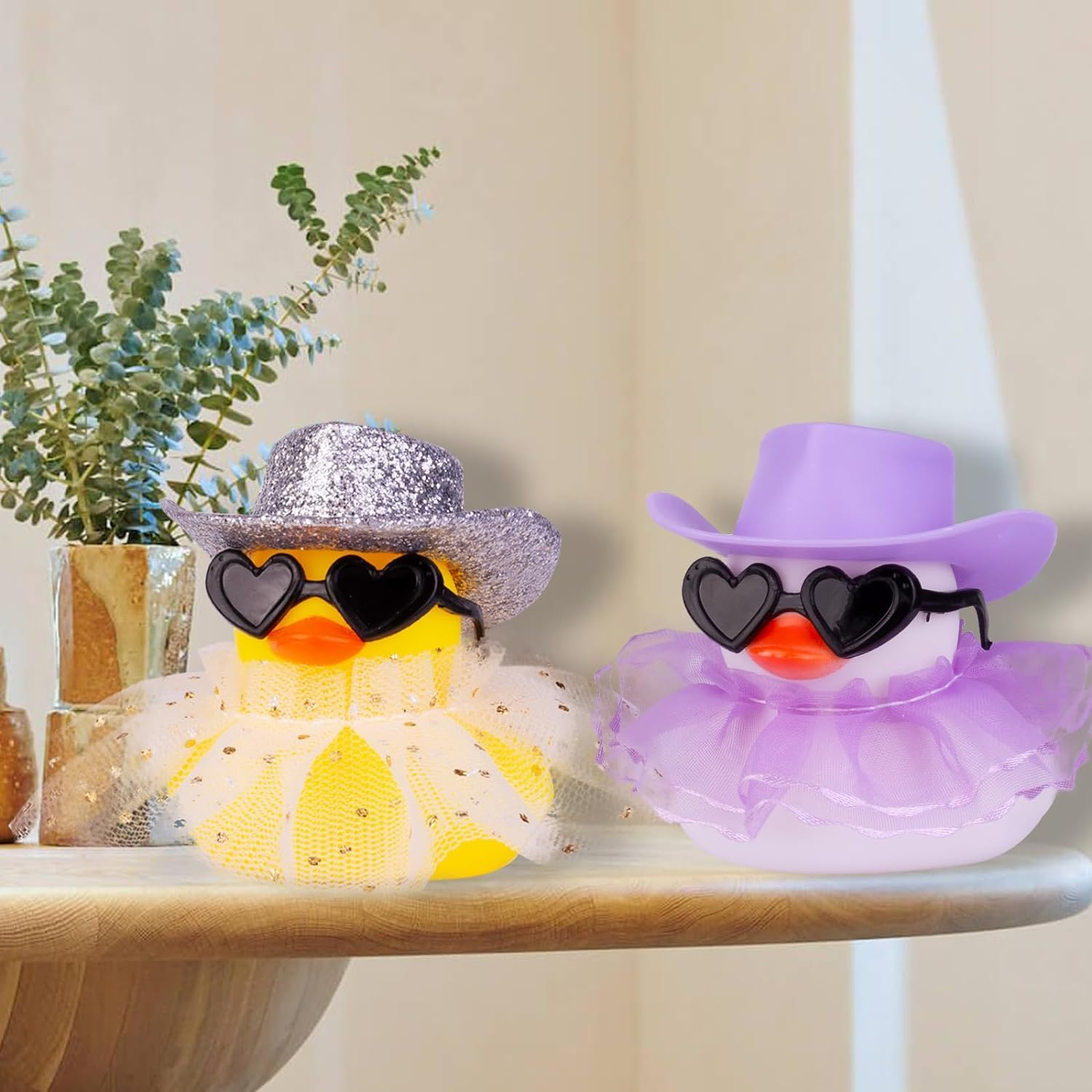 2 Pcs Mini Rubber Ducks with Skirt and Glasses, Cute Car Dashboard Decoration Accessories image number 4