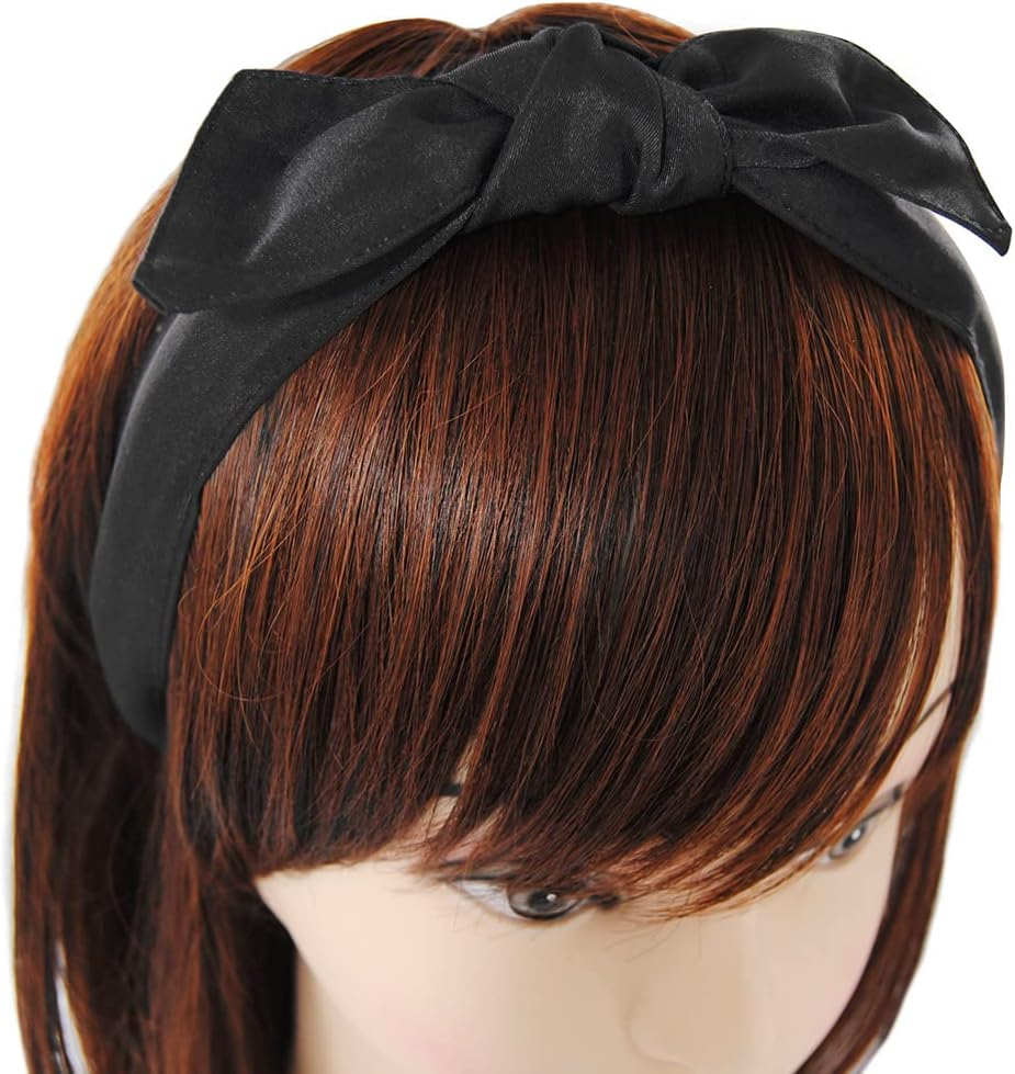 Axy HRS1B Headband with Bow 13 Cm X 4.5 Cm Made of Shiny Fabric Hair Band Vintage Hairband Headband Headband (Black) image number 1