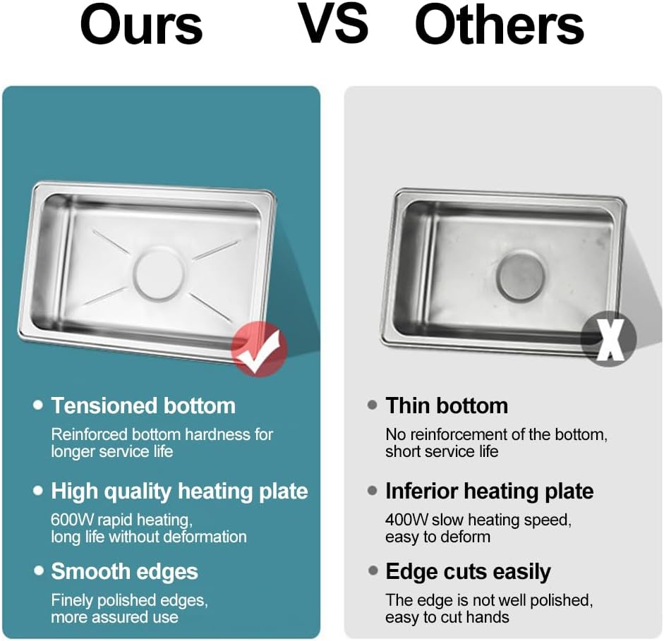 Zertylre 9L Food Warmer Buffet Server, 3 Trays 600W Stainless Steel Electric Adjustable Temperature Freestanding Lids, Chafing Dish Set for Parties, Banquets, Catering Events (9L) - 9L image number 6