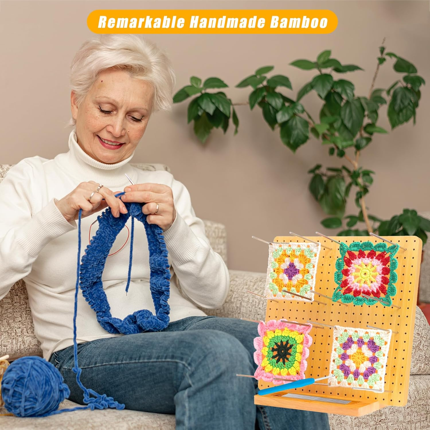Crochet Blocking Board, 11.4"/29Cm Bamboo Wooden Blocking Board with 30Pcs Steel Pins and 1 Crochet Hook Crochet Projects for Knitting, Granny Square Blocking Board Gifts for Grandmother Mothers image number 6