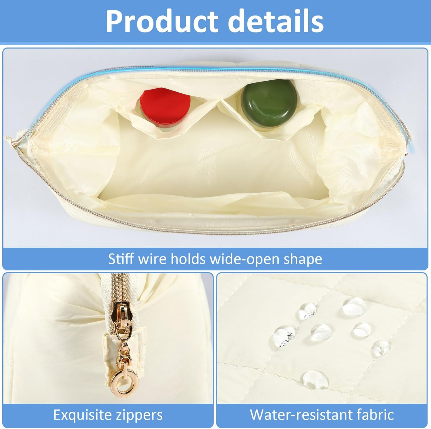 Makeup Bags, Large Capacity Travel Cosmetic Bag, Makeup Bags for Women, Lightweight Toiletry Travel Bag with 3 Inner Pockets, Travel Cosmetic Bags for Women Girls (Beige) - Black image number 2