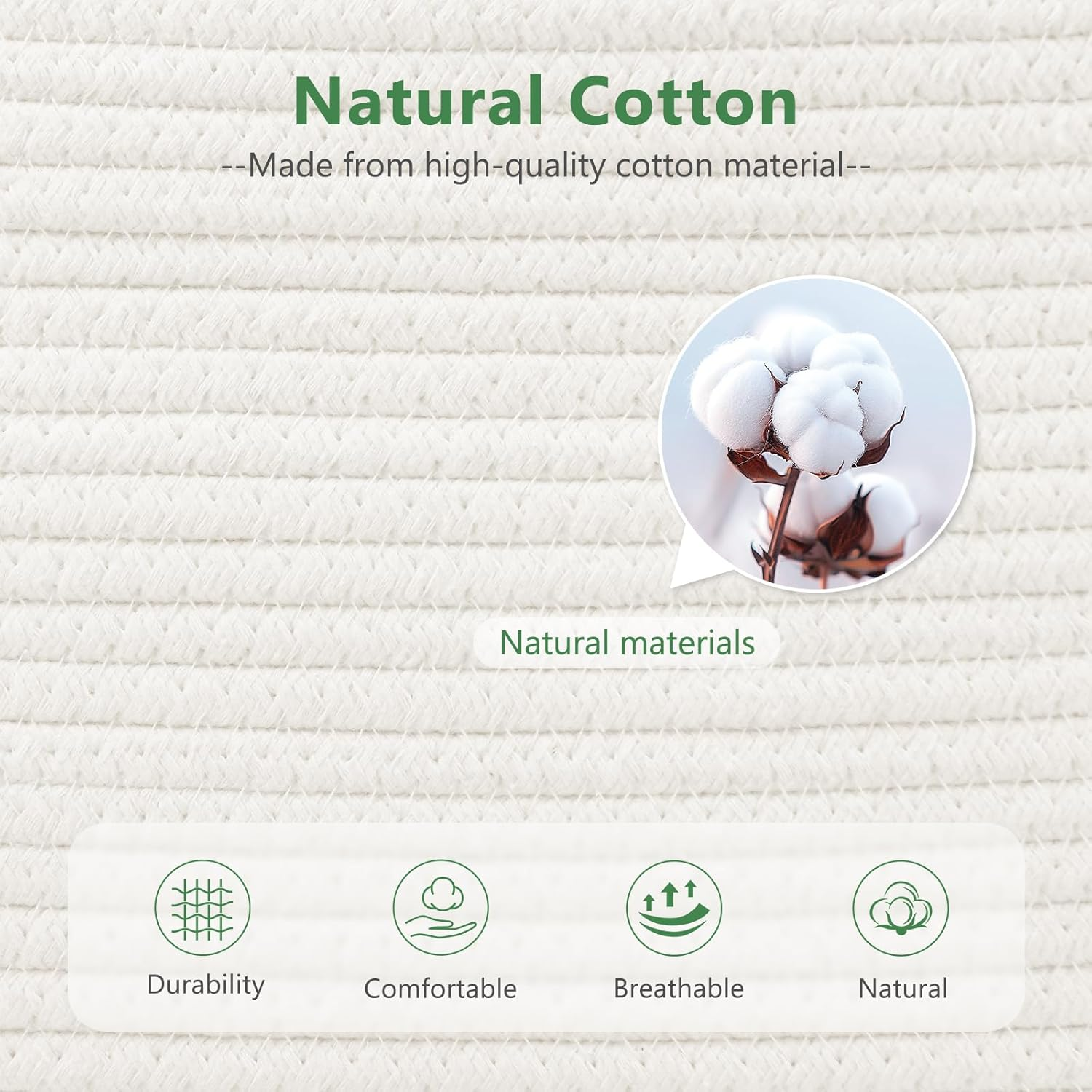 Cotton Rope Basket , Storage Baskets with Handle, 15X10X9 Inch Woven Basket for Shelves, Laundry, Towels, Clothes, Books, Toys (White, 3 Pack) image number 6