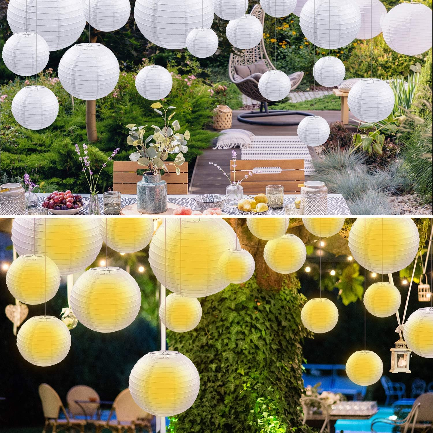 79 Pieces round Chinese Paper Lantern Set, Decorative Assorted Sizes Lanterns with 20 Meter Clear Nylon Thread Crimping Loop Sleeve and Adhesive Ceiling Hook for Wedding, Party, Event - Red image number 7