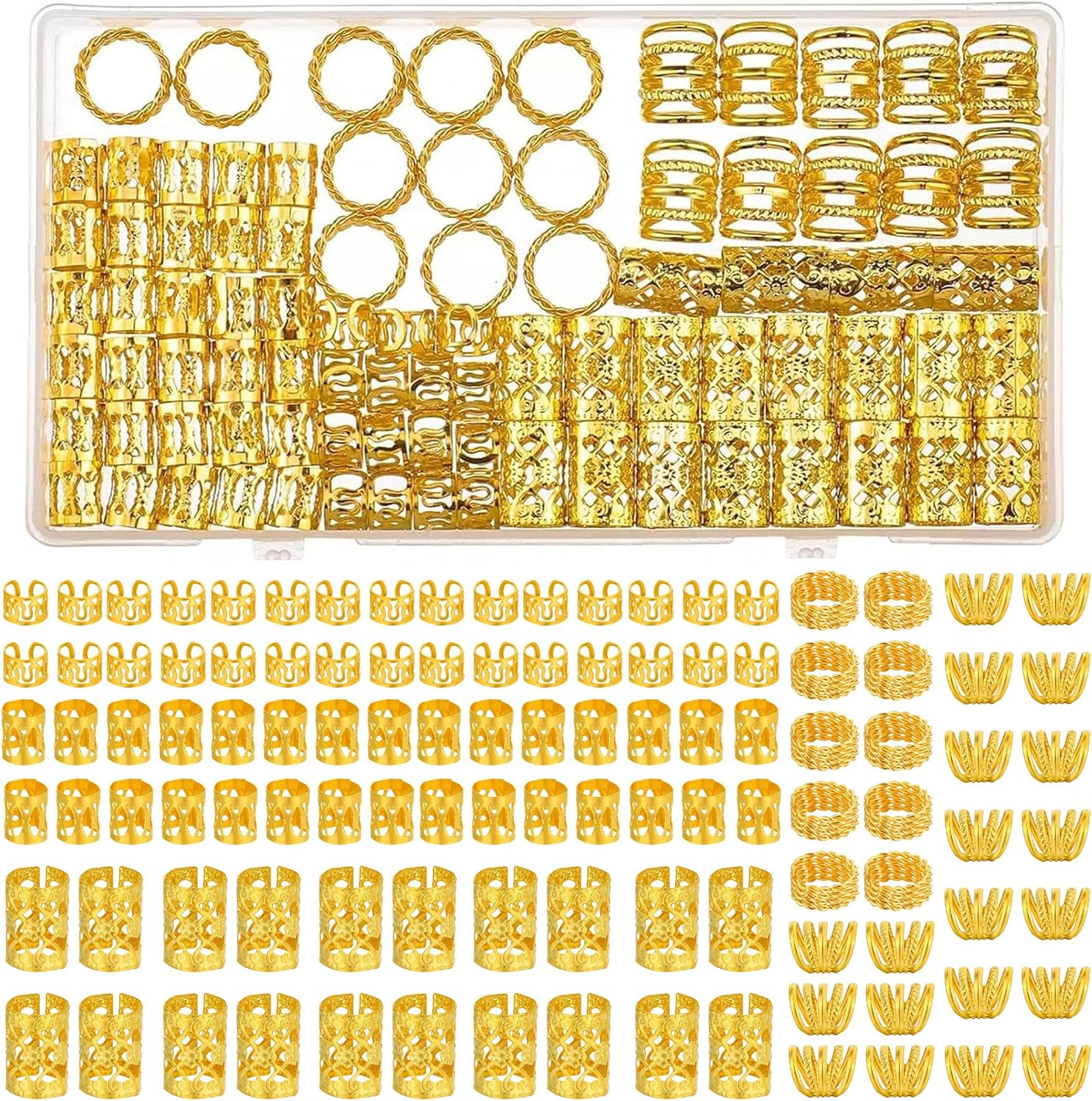 Icovalescent Pack of 110 Gold Hair Accessories for Braids, Adjustable Metal Hair Braid Rings, Hair Accessories for Dreadlocks for Men, Women, Girls and Boys Braids image number 2