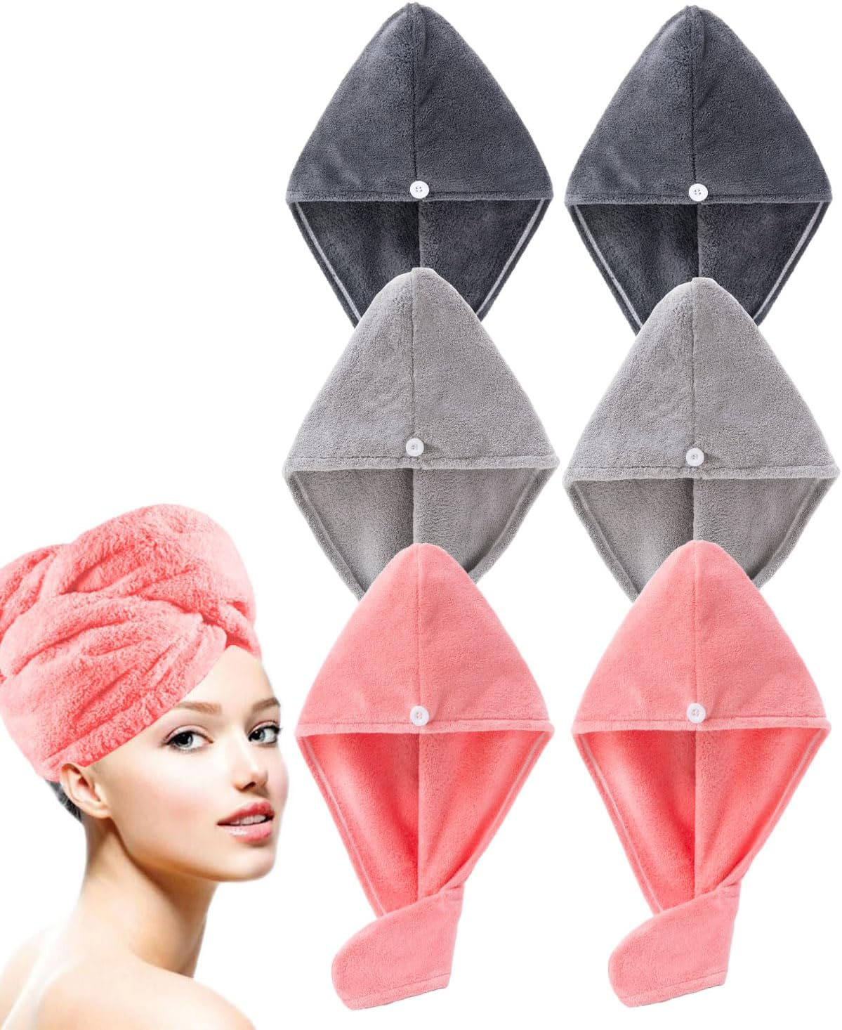 Lumimi 6 Piece Hair Drying Towel Turban Set Beautifully Absorbent Comfortable Soft Light Short Long Hair Wash Light Blue Light Pink White