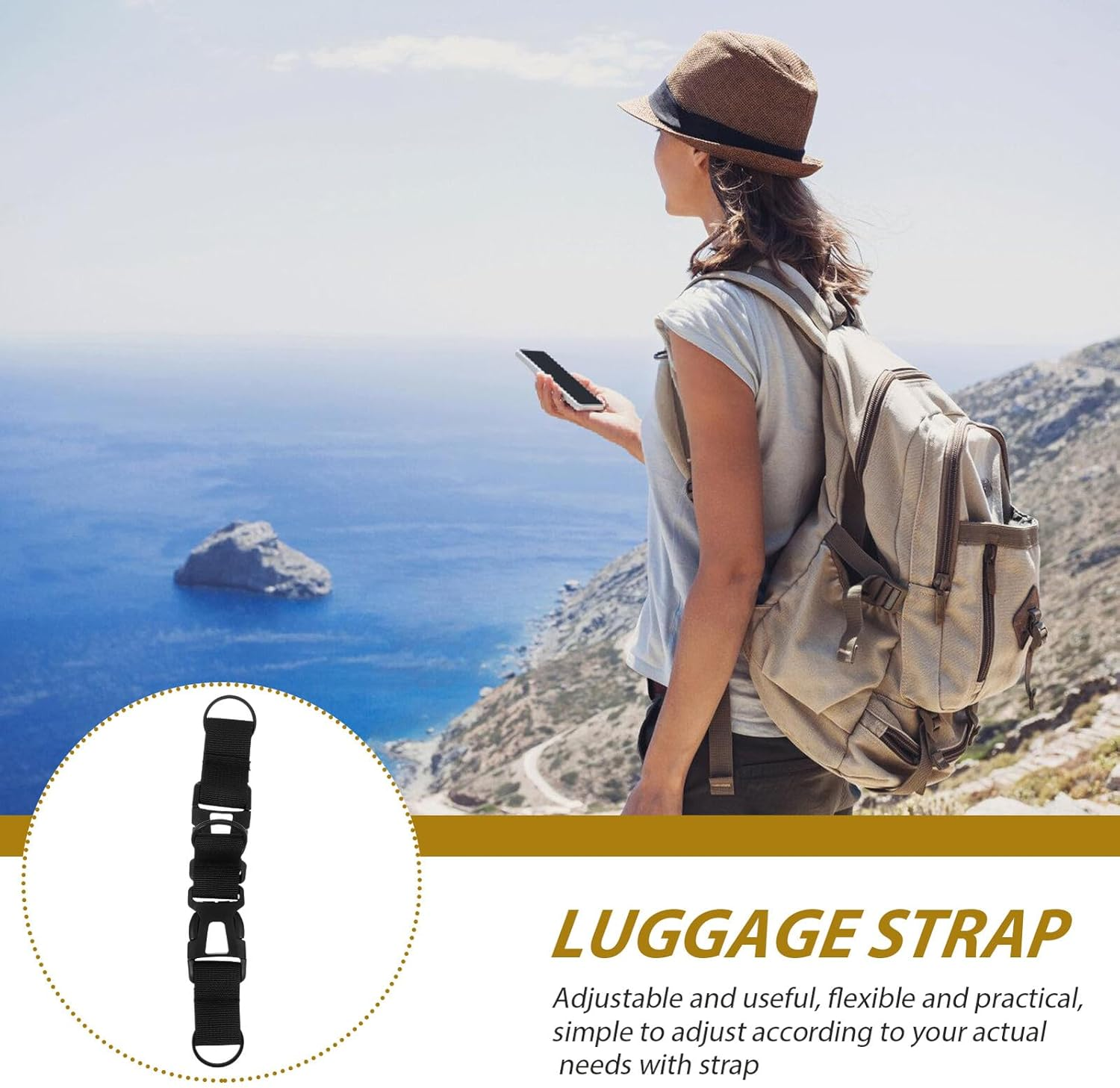 Gatuida Adjustable Wide Luggage Strap Sturdy Buckle for Suitcases Travel Suitcase Strap Carrying and Packing Accessories image number 4