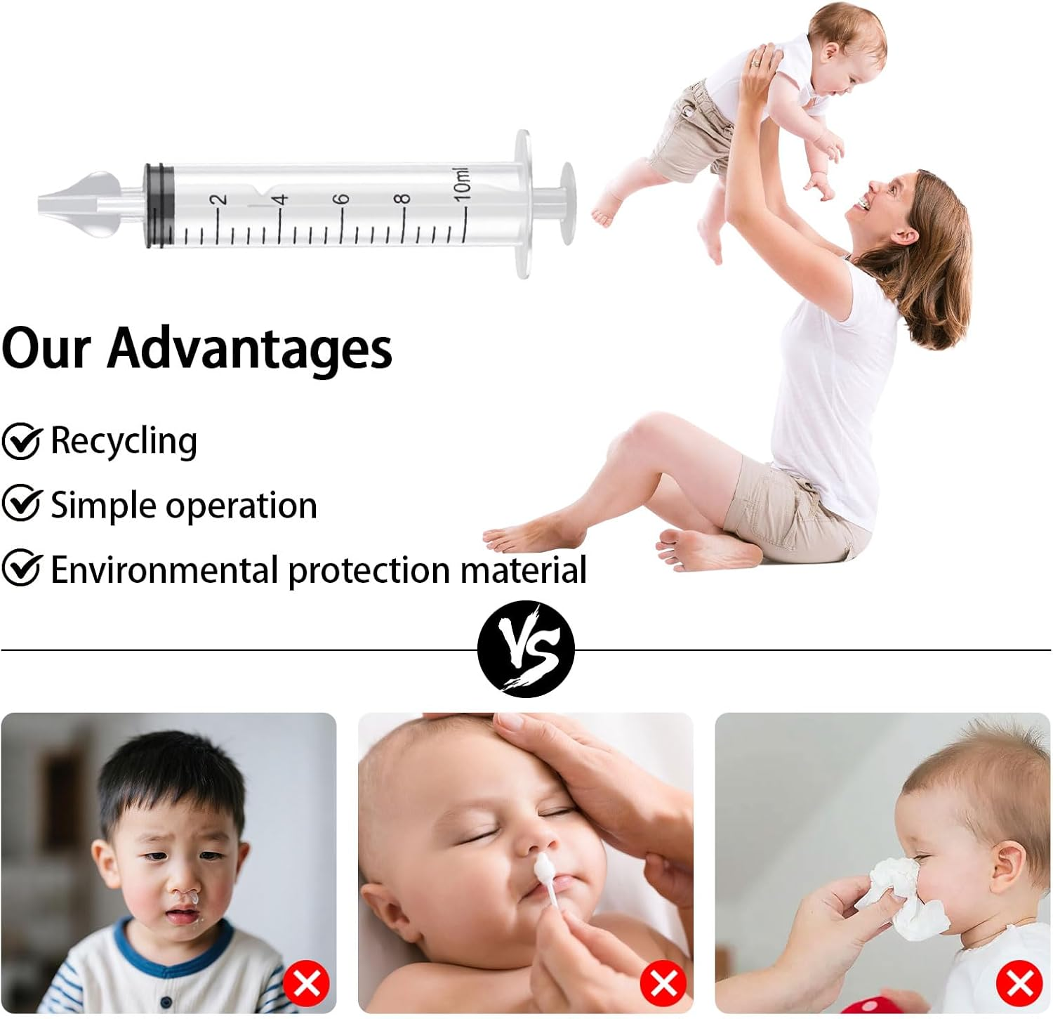 5Pack Baby Nasal Aspirator, Reusable Baby Nose Sucker,Nasal Syringe Baby, Suitable for Nasal Cavity Cleaning of Newborns image number 1