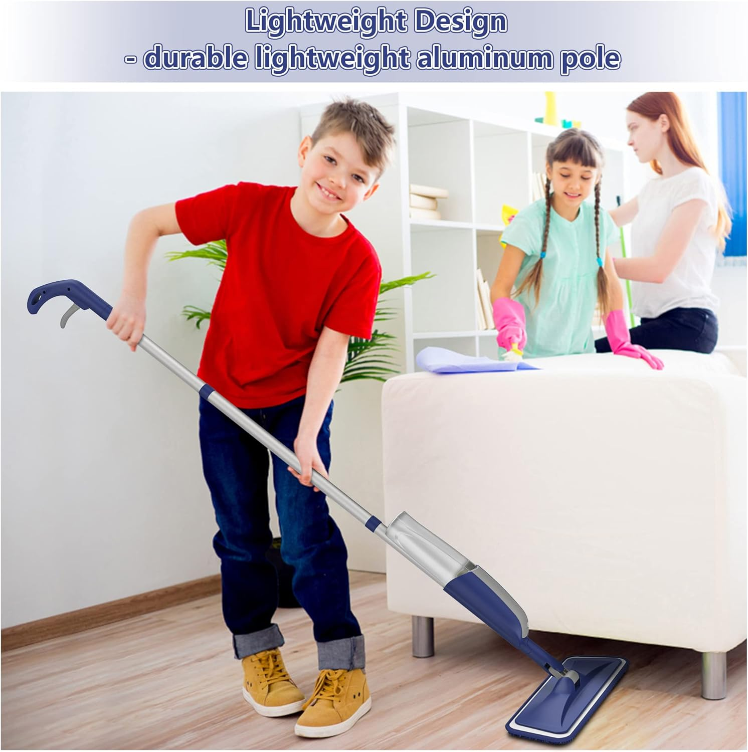 Microfibre Spray Mops for Floor Cleaning - MEXERRIS Floor Mop with Spray 4 X Reusable Washable Pads Dust Wet Dry Mops with 2X 410ML Bottles, Flat Mop for Wood Floor Hardwood Laminate Tiles Flooring image number 1