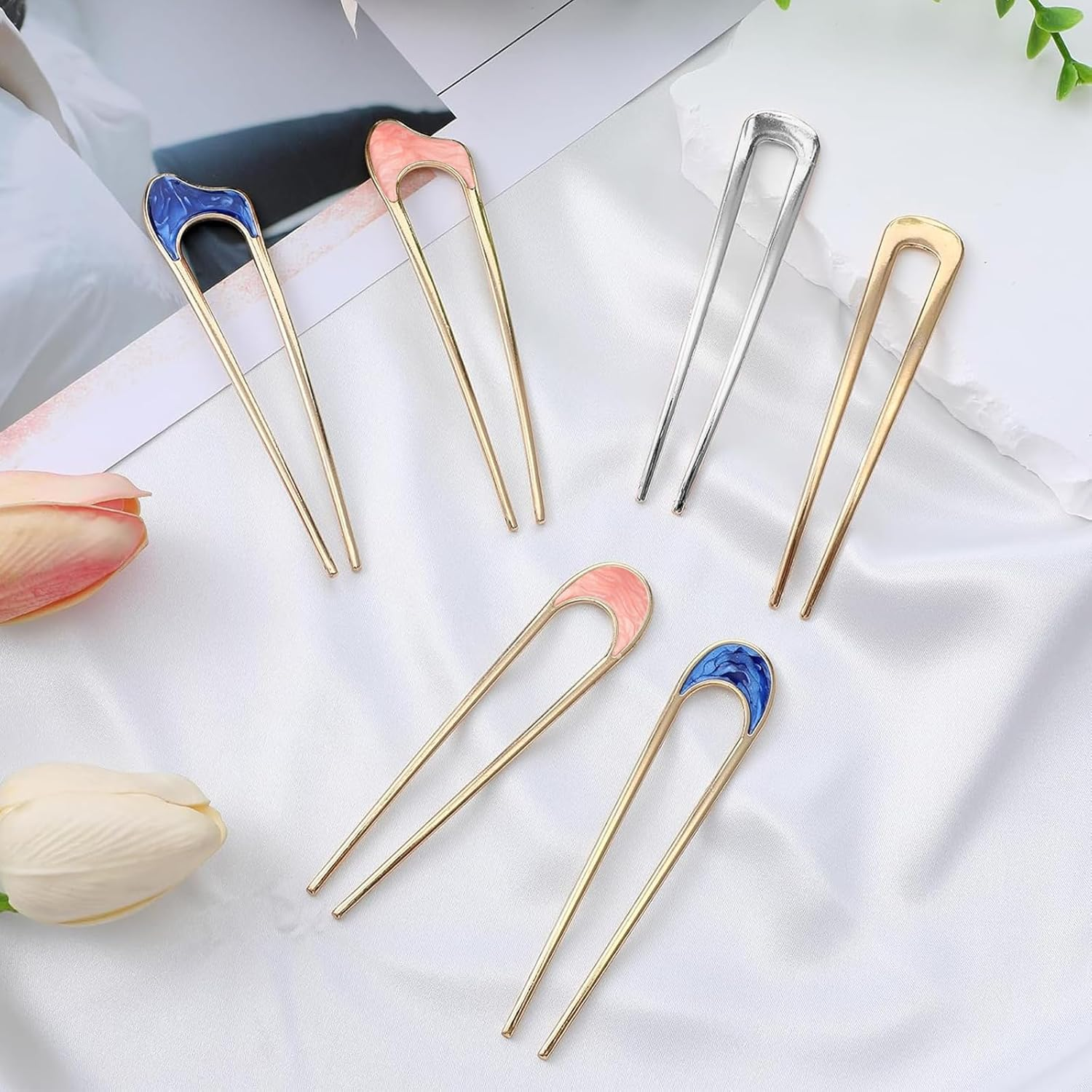 Vintage Metal U Pins for Hair Bun - Set of 6, U Shaped French Twist Hair Pins, Gold & Silver Chignon Hair Forks for Women - Stylish Accessories for Thick & Thin Hairstyles image number 6