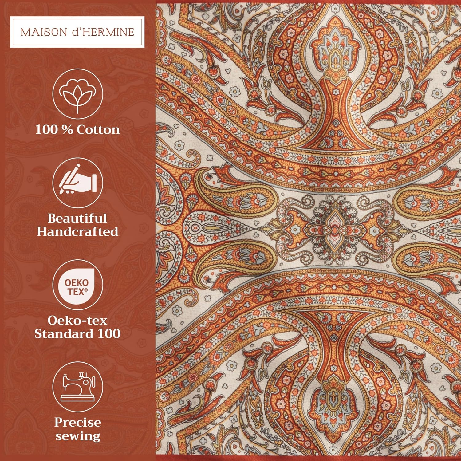 Maison D'Hermine Placemats Set of 4 100% Cotton Washable Cloth Place Mats, Reusable Table Mats for Kitchen Dining Decoration, Party, Wedding, Restaurant (Kashmir Paisley, 13" X 19") image number 3