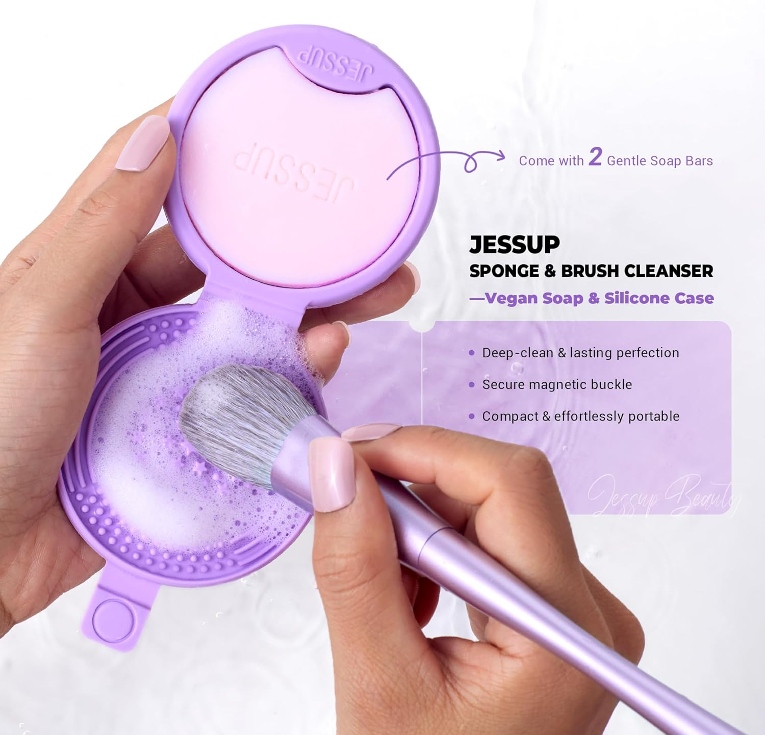 Jessup Makeup Brush Cleaner Mat Silicone with 2Pcs Solid Soap, Portable Cleaning Tool for Cleaning Makeup Sponges Brushes, A013 image number 1