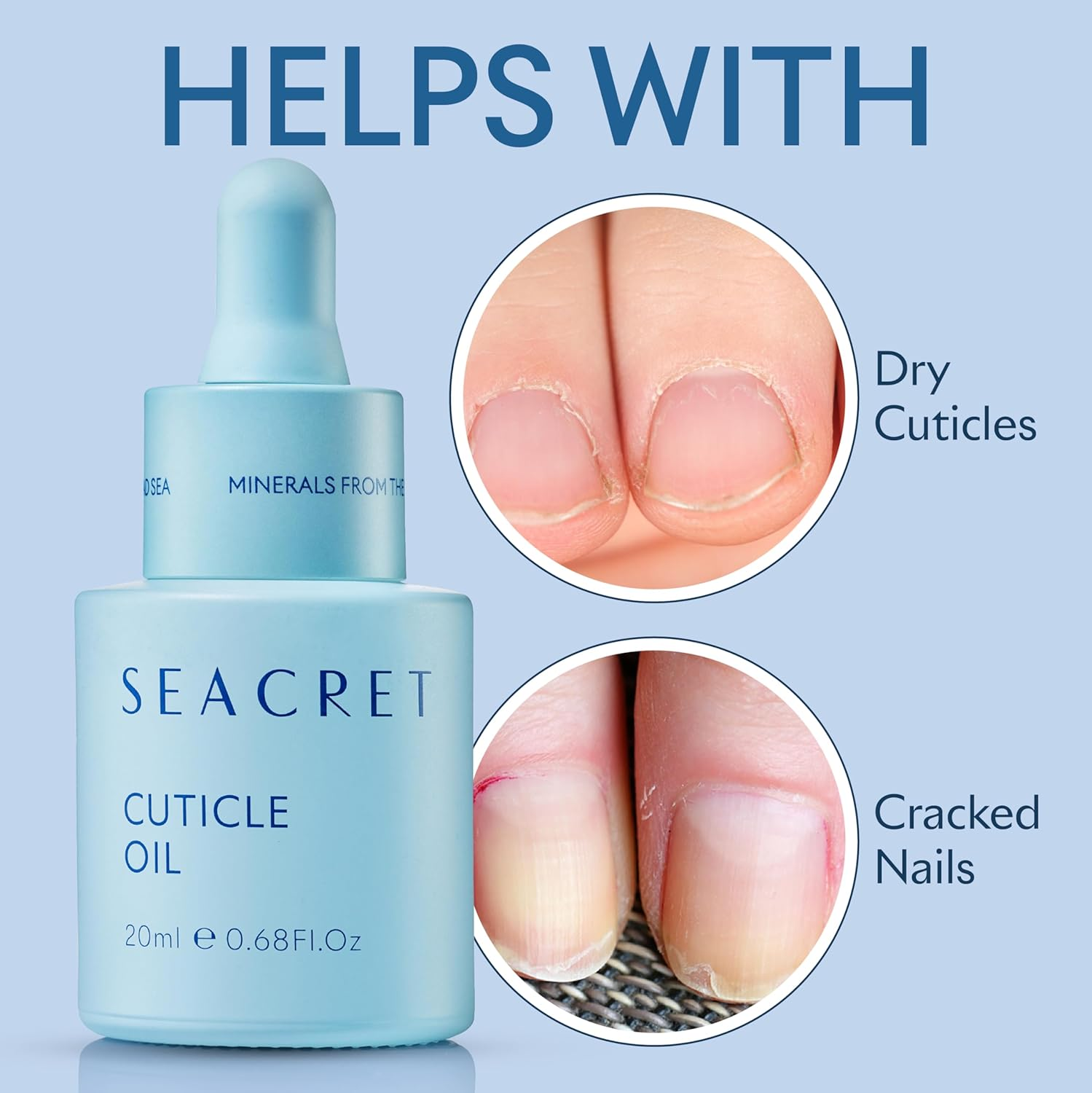 SEACRET Cuticle Oil for Nails with Dead Sea Minerals, Softens Cuticles & Strengthens Nails, Hypoallergenic, Vegan & Cruelty-Free Oil for Cuticles, 1 Oz image number 1