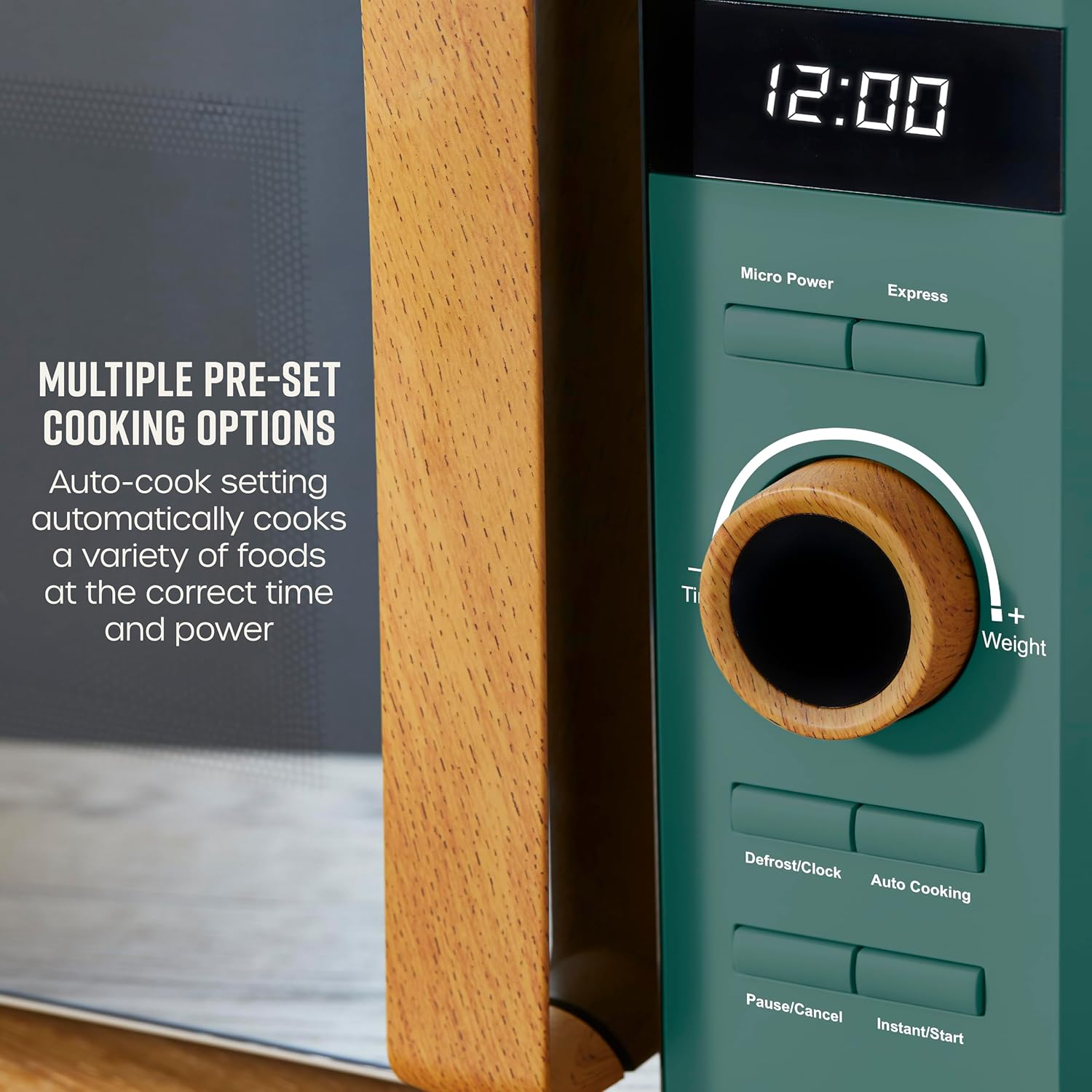 Swan SM22036LGREN Nordic LED Digital Microwave with Glass Turntable, 6 Power Levels & Defrost Setting, 20L, 800W, Green image number 3