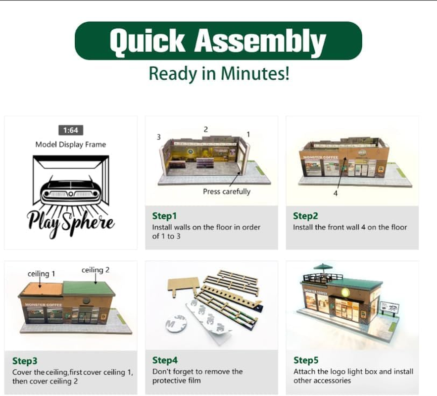 2025 Updated Model Car Display Case for Adults, Premium 1/64 Scale Diecast Parking Garage for Toy Cars, Toys Car Garage, Scenic Diorama Display Car Park with Ith LED Lamps and 5 Parking Space