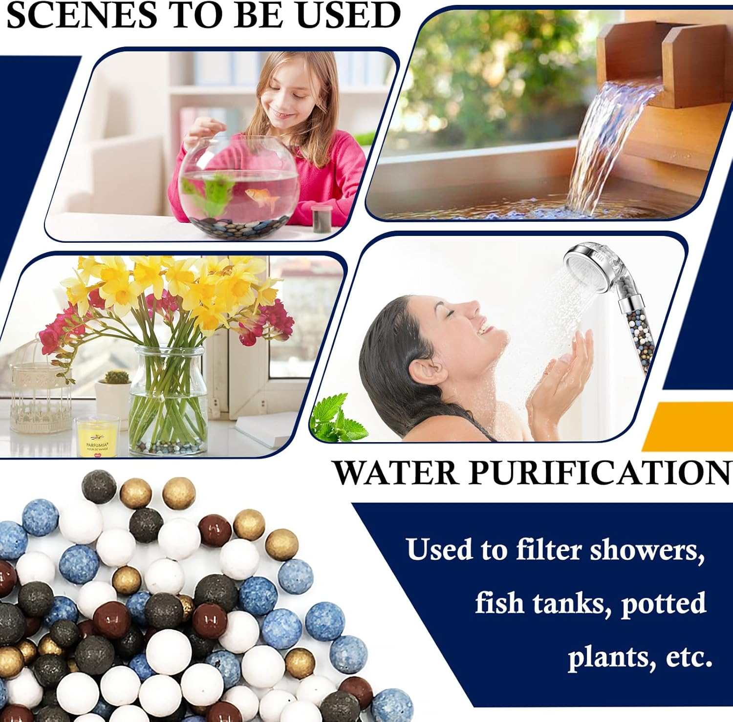 Slirceods Filtered Shower Head Filter Replacement，For Hard Water, Mineral Stone Beads for Purifying Water, Remove Chlorine and Other Impurities (6Pack) image number 3
