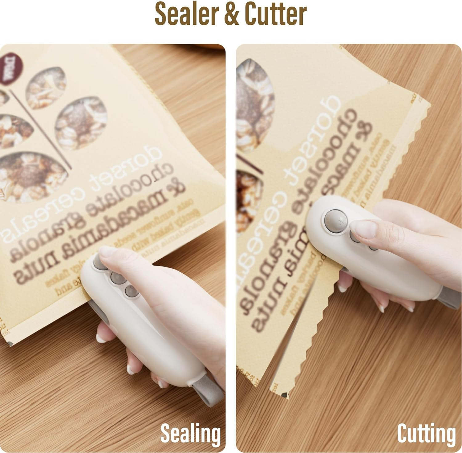 IKEEPVOX Mini Bag Sealer with Cutter &ndash; Rechargeable Handheld Heat Sealer Machine | Magnetic Design for Food Freshness & Snack Crispness | Portable, USB Charging, White (Kitchen, Travel, Pantry)​ image number 3