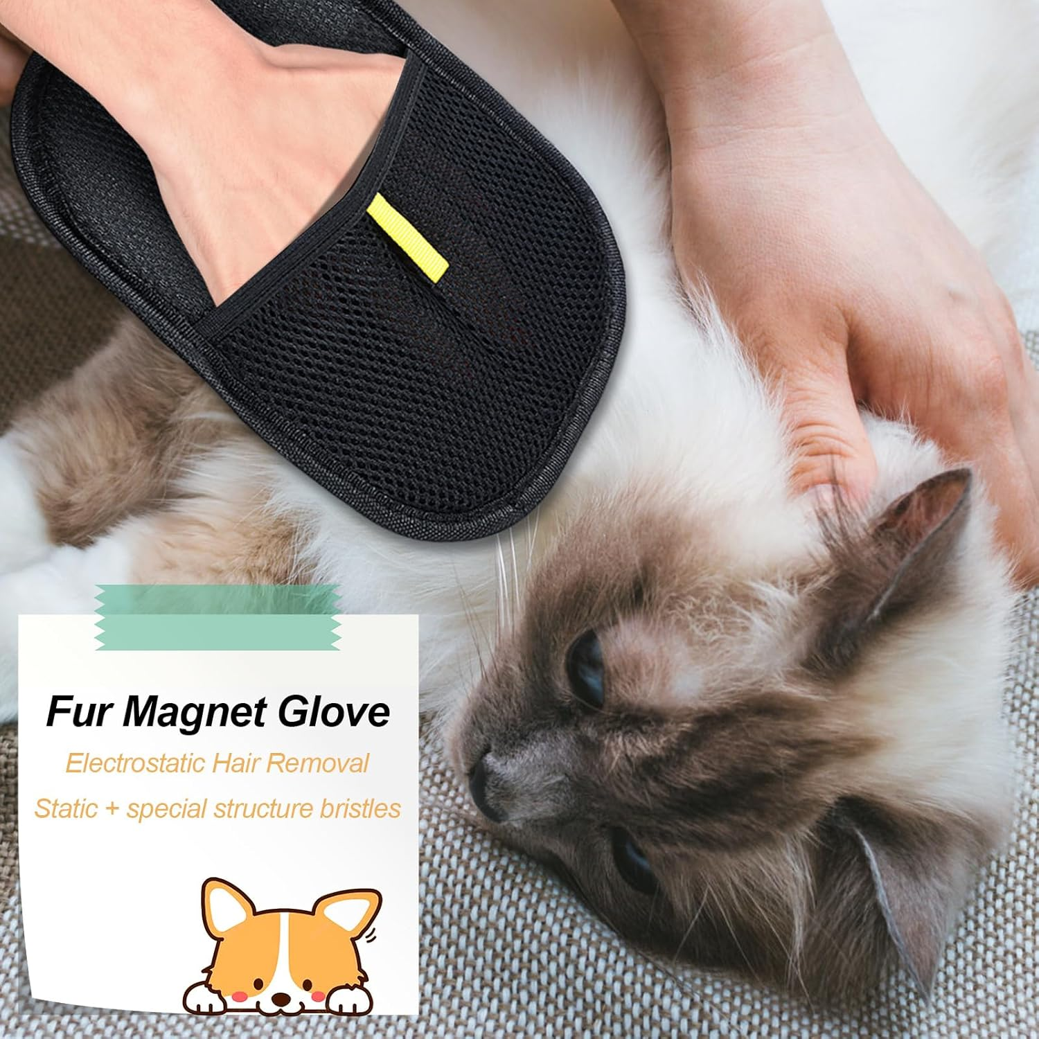 ZHAO GE Pack of 2 Fur Magnetic Gloves, Double-Sided Antistatic Fur Magnet, Multifunctional Fur Magnet Cat Hair Gloves for Washing, Deshedding and Care image number 3