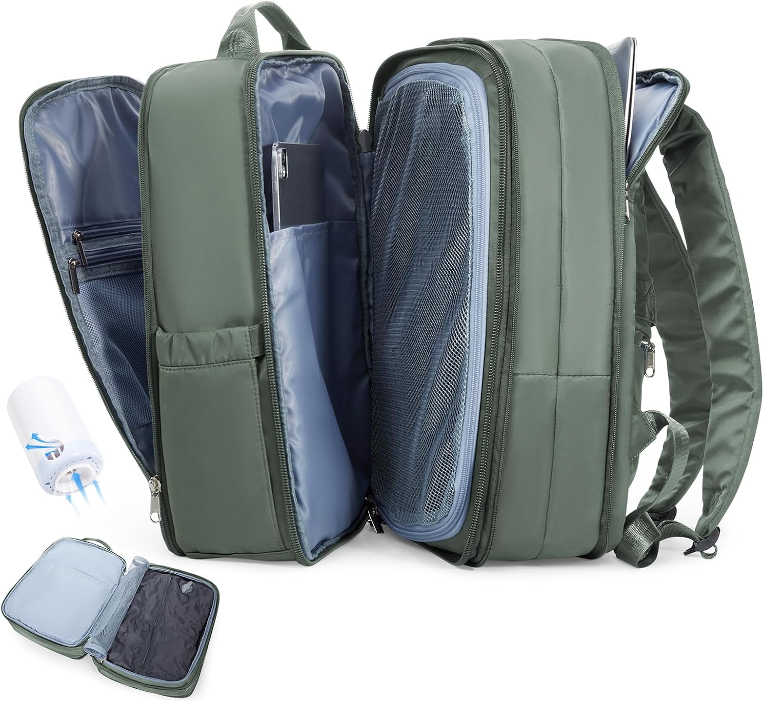 Wepadre Vacuum Backpack Travel with Pump Vacpack Expandable Travel Backpack with Vacuum System, Army Green, 1 Inch (Not Expanded) image number 3