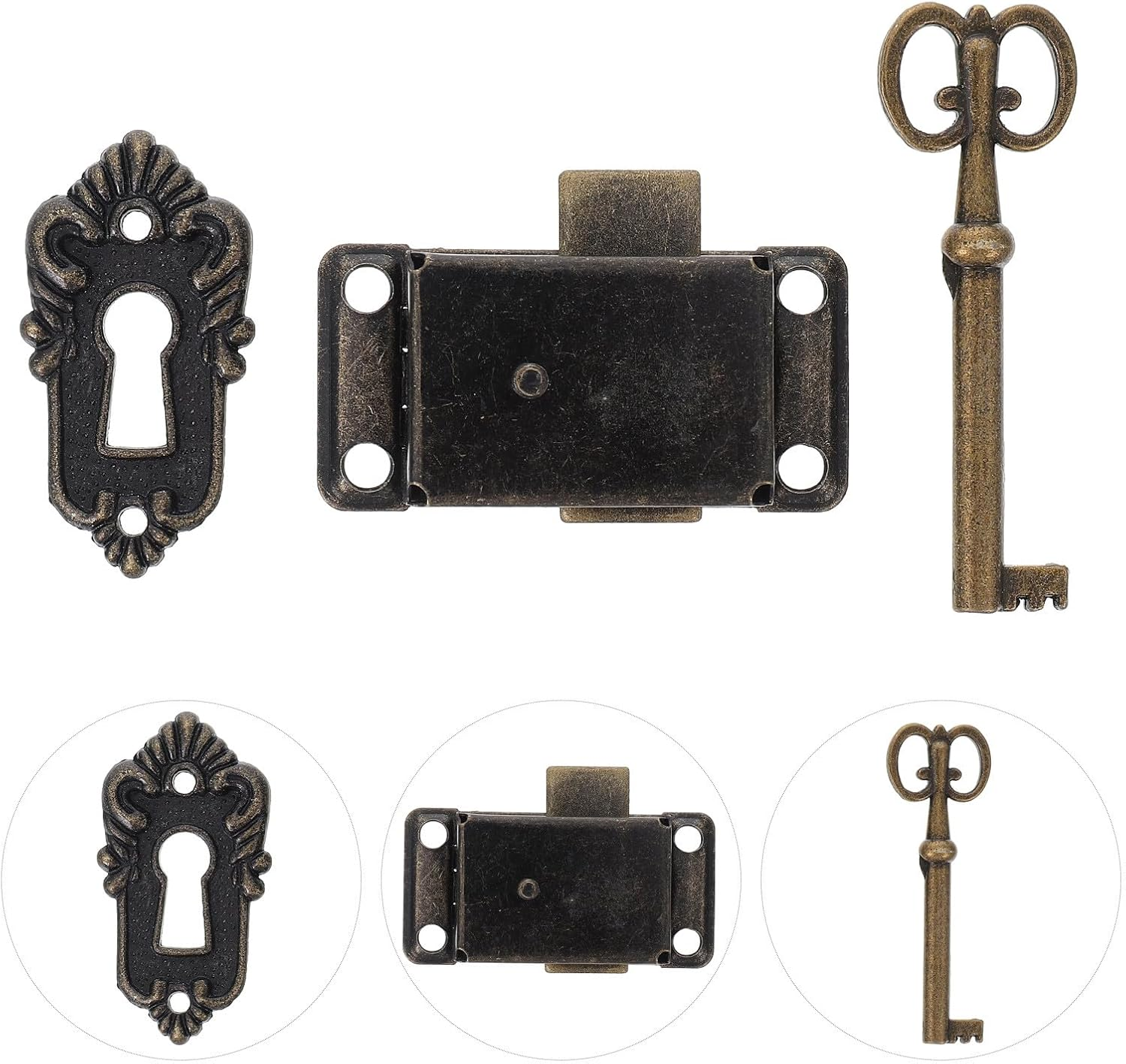 Anneome 2Pcs Vintage Cabinet Drawer Locks with Keys, Antique Metal Jewelry Box Latches for Bedroom Wardrobe Cupboard, Decorative Classical Cabinet Hardware for Pantry and Closet image number 1