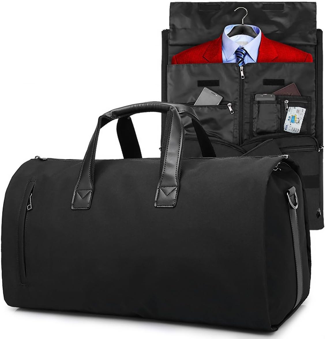 Garment Bags, Convertible Garment Bag with Shoulder Strap, Shoes Compartment, Carry on Travel Suit Bags, 2 in 1 Garment Duffle Bag for Men Women Weekender Bag (Extra Large Dark Black) image number 2