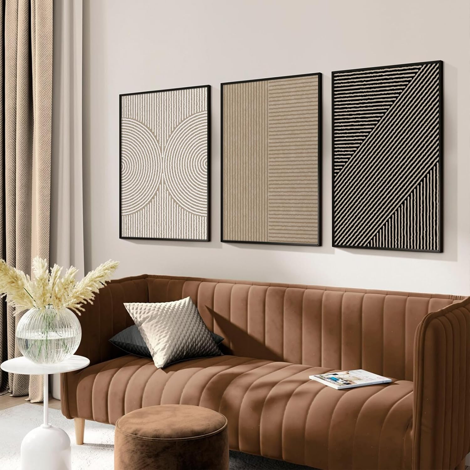 Boho Modern Wall Art Pictures Neutral Abstract Canvas Wall Decor Minimalist Line Wall Art Beige Brown Black Poster Mid Century Painting Artwork for Living Room Bedroom 12X16 Inch Unframed Set of 3 image number 5