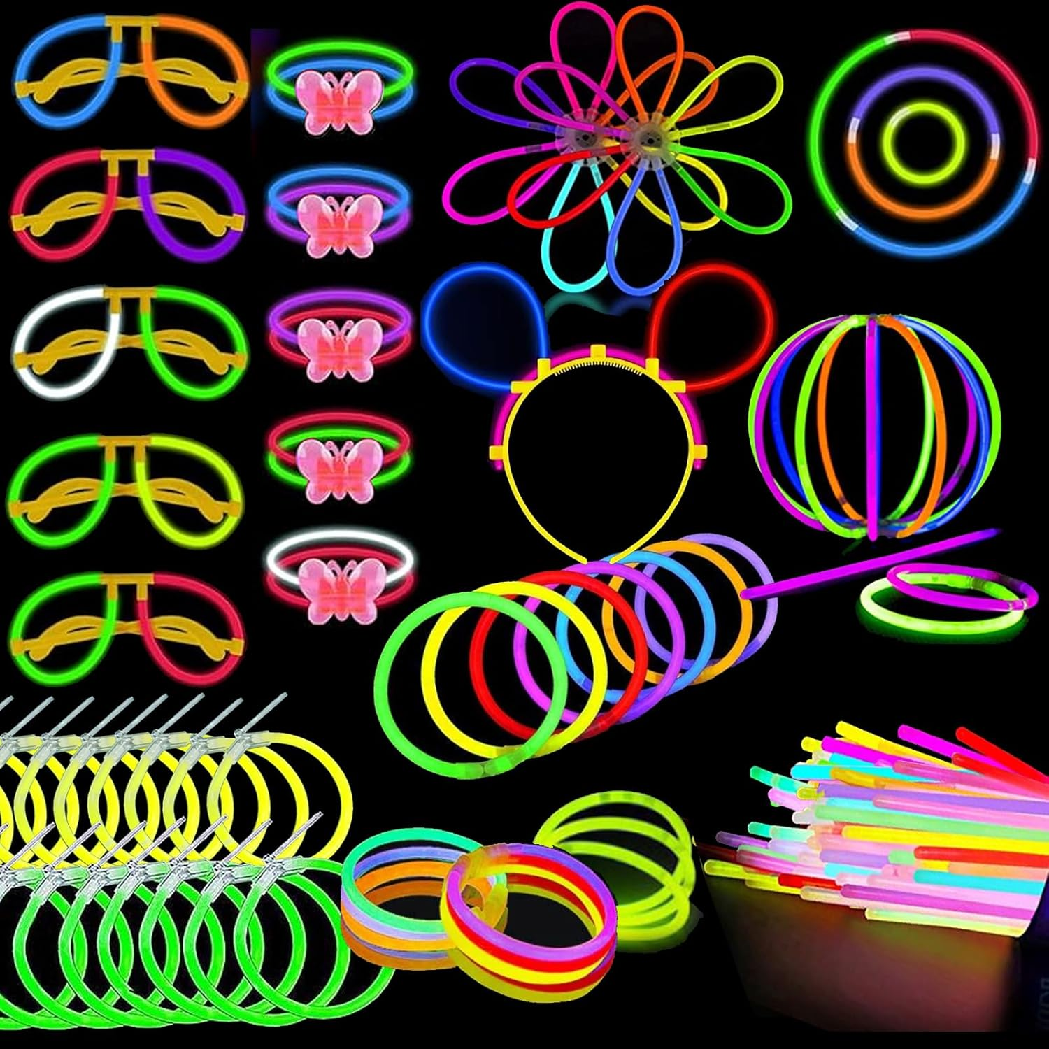 242Pcs Glow Sticks Bulk Party Favors- 100Pcs Glow Sticks with 128Pcs Connectors Create Glow in the Dark Necklaces Bracelets Headbands Balls Flowers Light Sticks Decoration for Party Favors image number 5