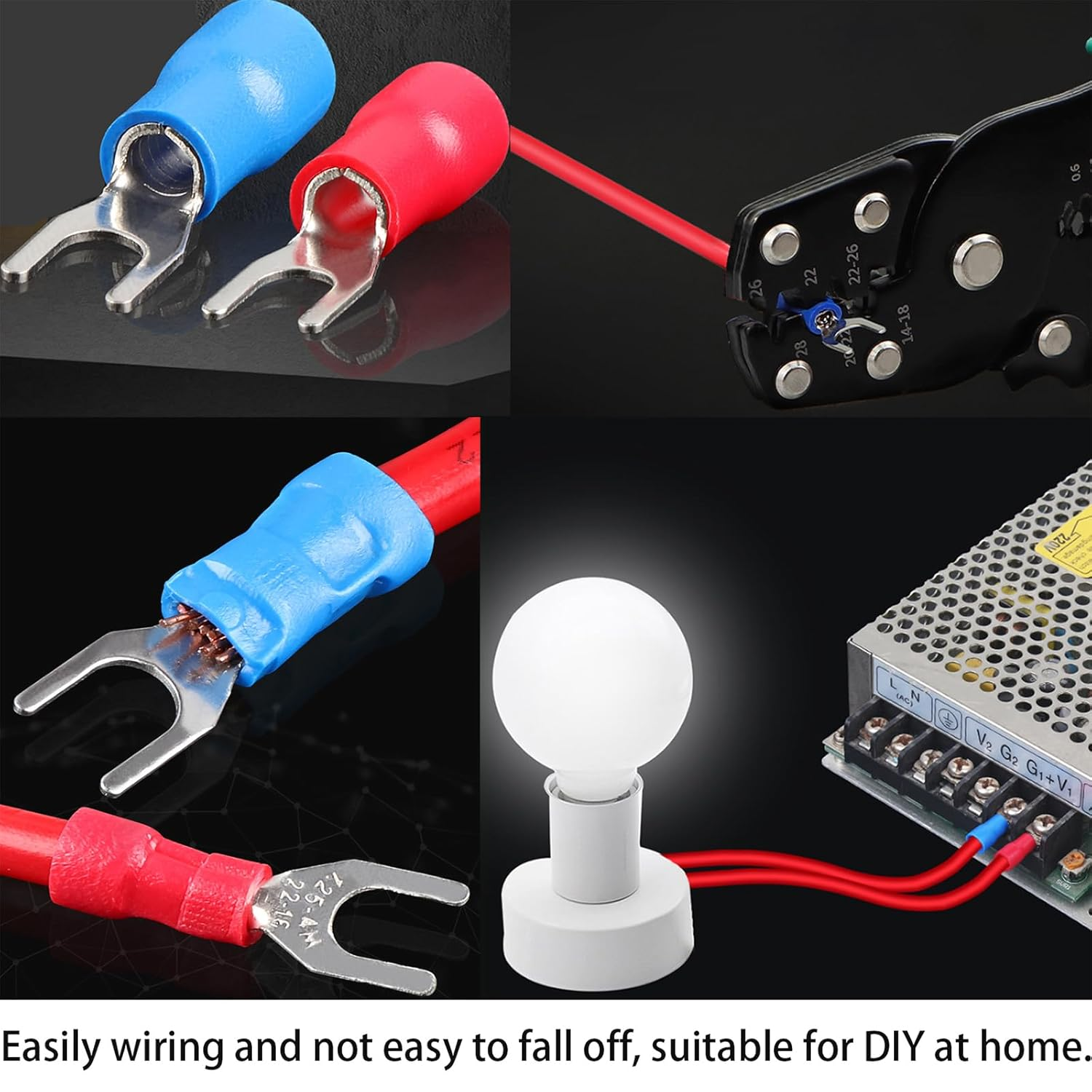 300Pcs 18 Types Crimp Connectors, Ring Spade Fork Butt Wire Connectors Kit, 6.3Mm Male and Female Spade Connector Kit, Quick Disconnect Crimp Terminals Electrical Connectors, Electrical Terminals image number 6