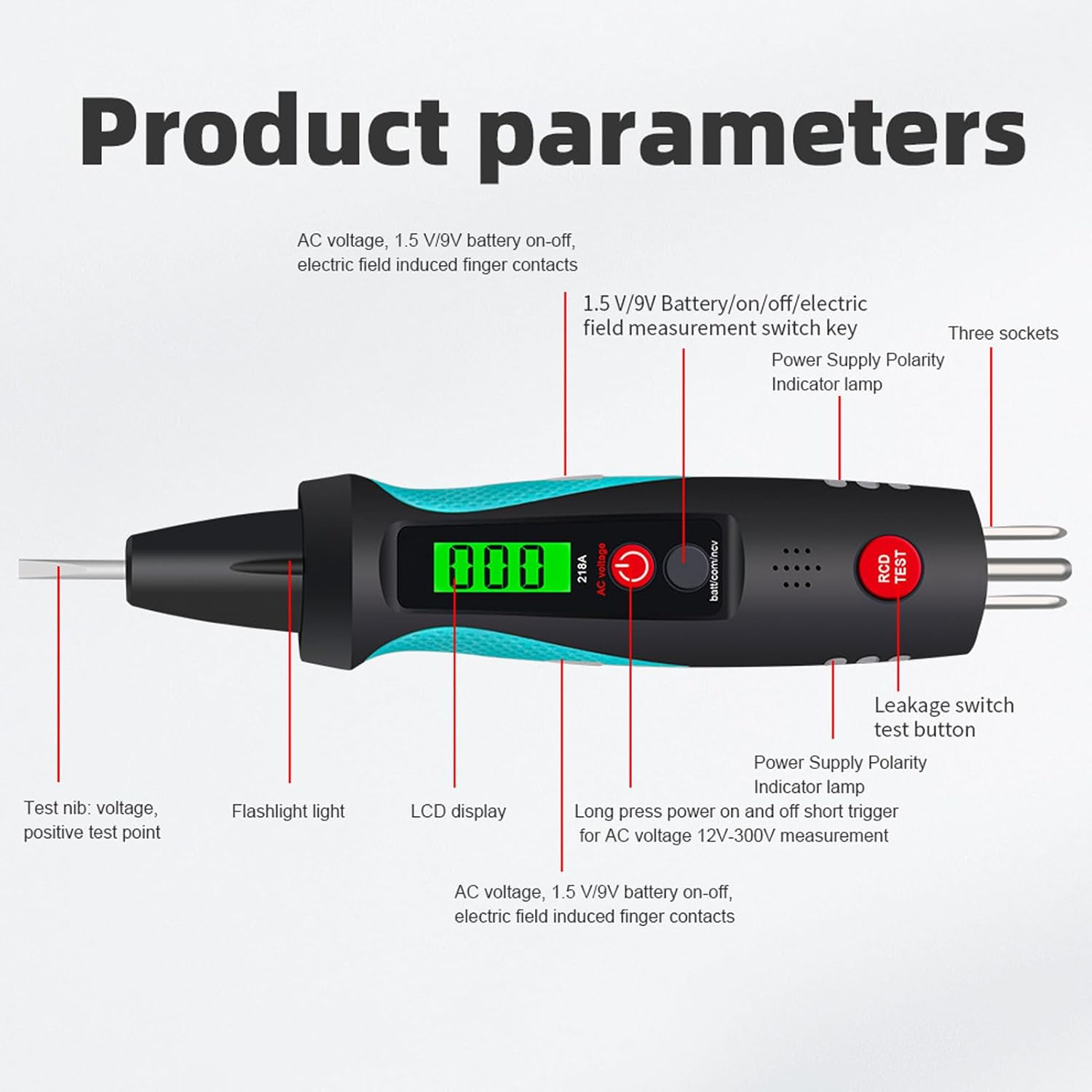 Socket Circuit Test Pen - NCV Intelligent Sensing Circuit Tester with Flashlight & LCD Display, Circuit Analyzer, Neutral Live Wire Power off Tester image number 2