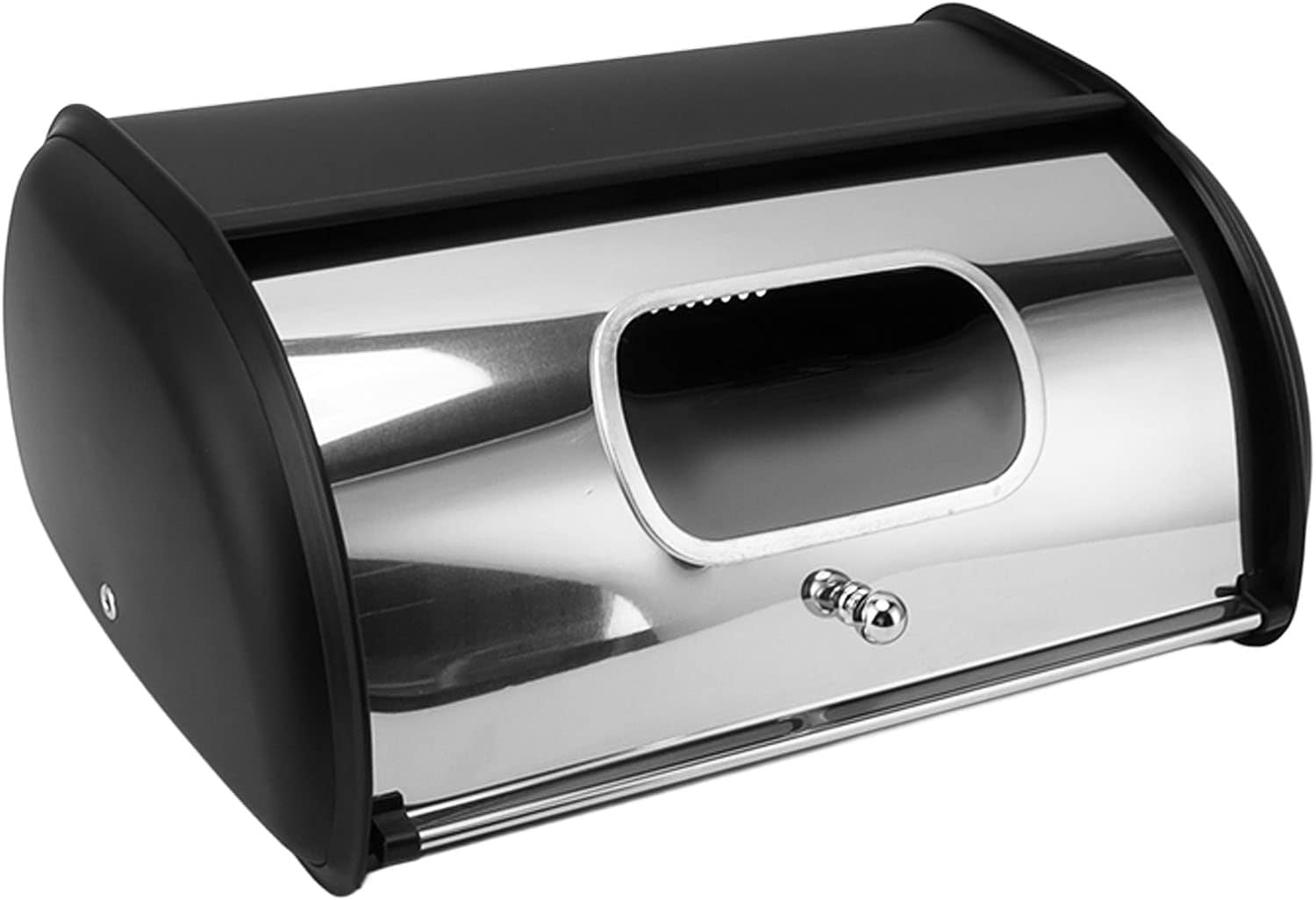 Metal Bread Box for Kitchen Countertop, Bread Box Storage Bin with Small Window, 13.6 X 9.1X 5.7In Iron Bread Storage Container with Roll up Top Lid, for Homemade Cake Buns (Black) image number 4
