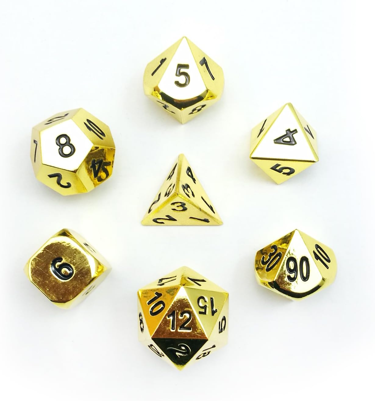 Bescon Deluxe Golden Solid Metal Polygonal Dice Game Dice for DND Dungeons and Dragons, Gold Metallic RPG - Role Play Polyhedral Dice 7 Pieces Set D4 D6 D8 D10 D12 D20 D% image number 6