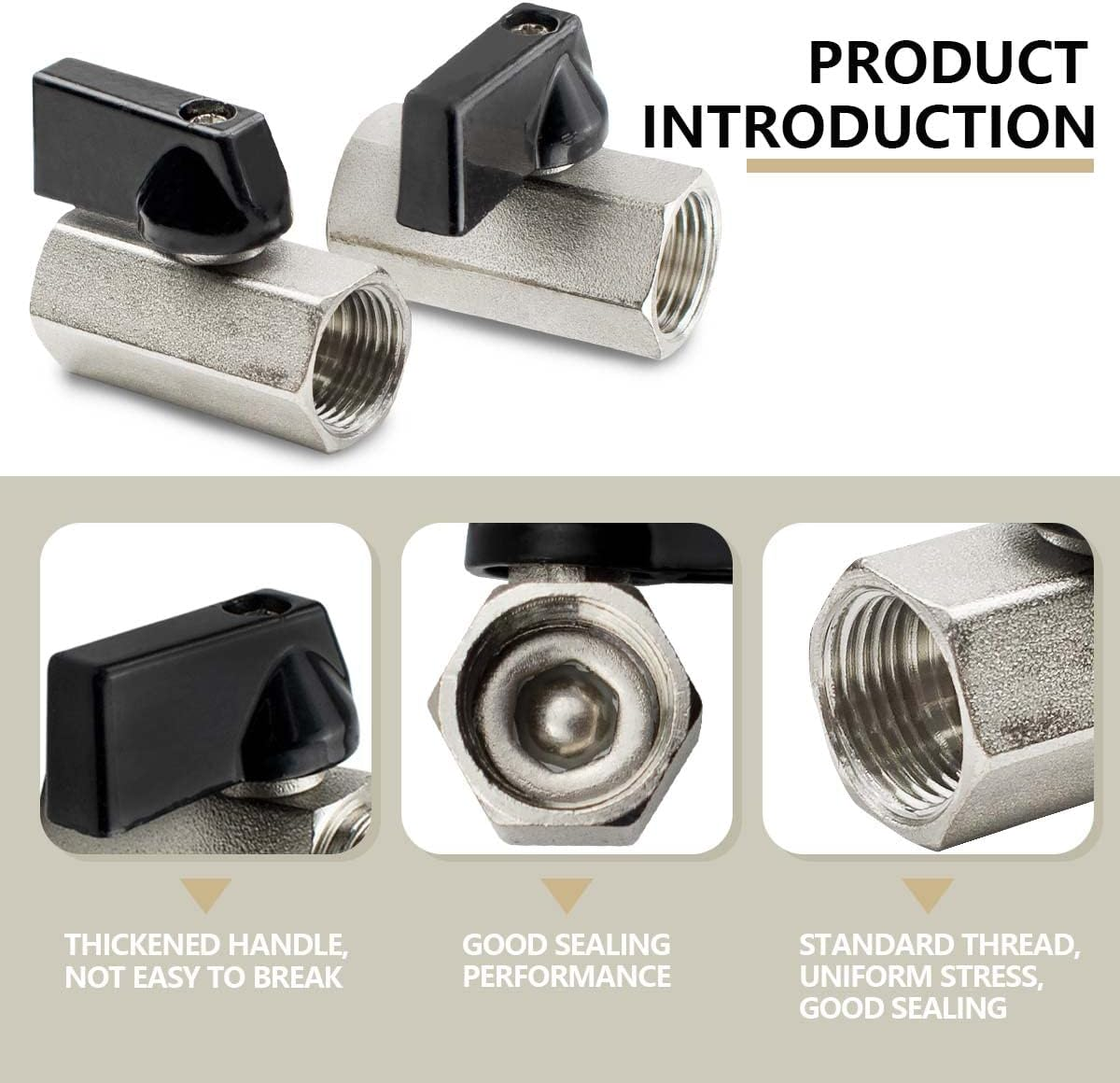 Bwintech 2 Pcs 1/4" BSP Female Nickel Plated Brass Mini Ball Valve Shut-Off Valve image number 2