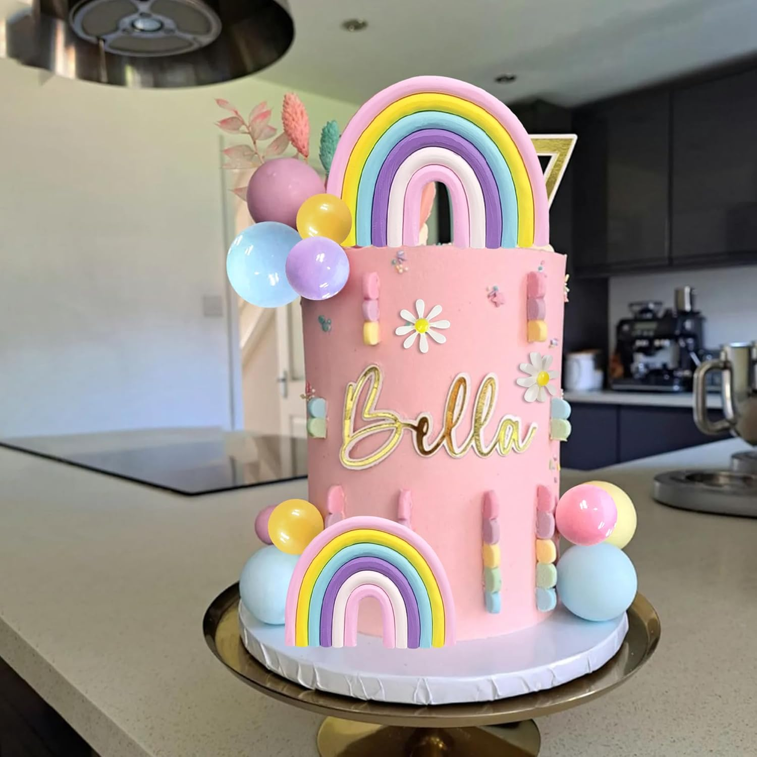 DRWATE 35 PCS Groovy Cake Toppers Boho Cake Topper Hippie Party Decorations with Flower Rainbow Balls for Girl Birthday Party Boho Groovy Party Supplies (Style 2) image number 5