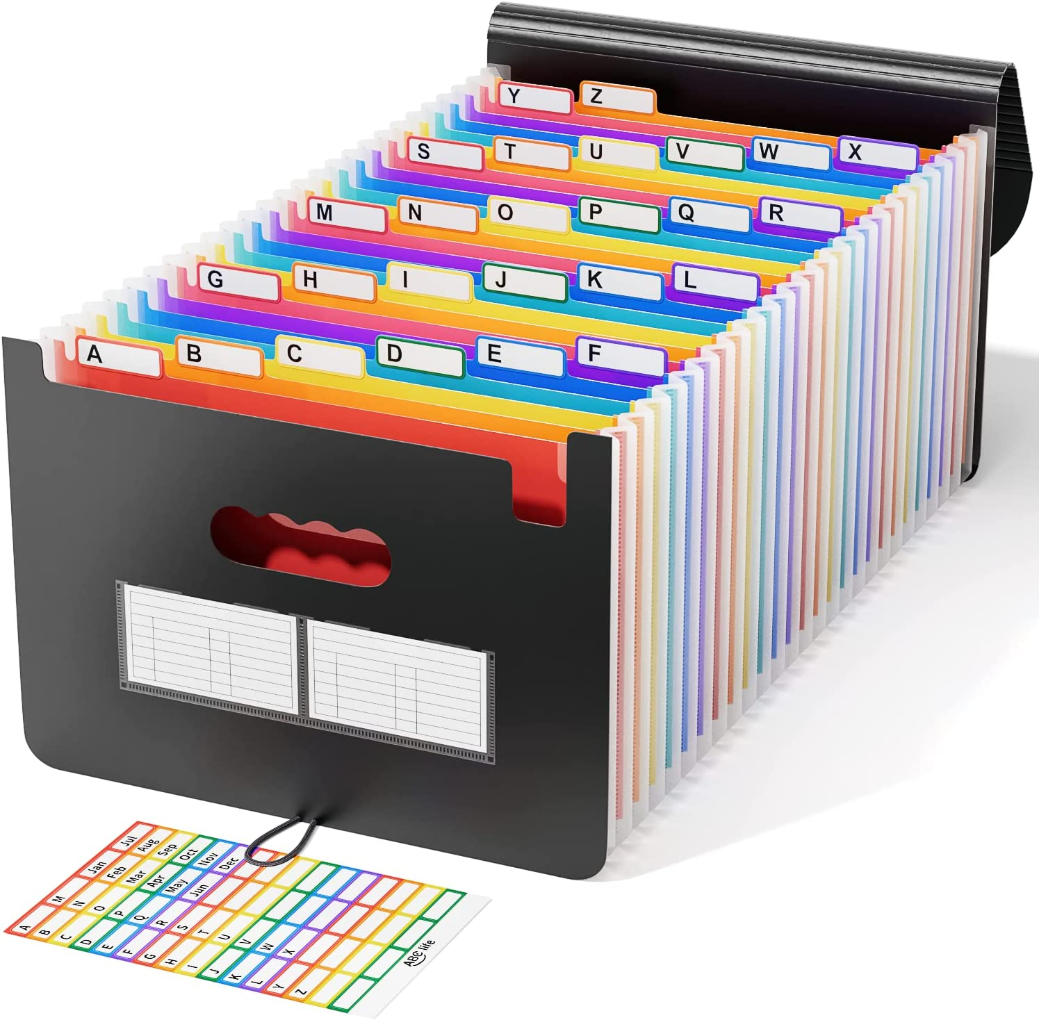 24 Pockets Expanding File Folder with Cover/Accordion File Organizer/A4 Letter Size Portable Expanding Paper Organizer High Capacity Plastic Portable Bag Colored Tab for Business/Office/Filing Box