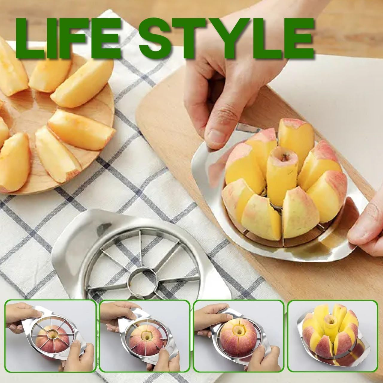 Stainless Steel Apple Slicer and Corer - 8 Blades Heavy Duty Extra Large Apple Cutter- Perfect for Apples, Pears, Pitaya - Easy Grip, Dishwasher Safe, Rust-Resistant, Durable Fruit Slicer (2PCS) image number 3