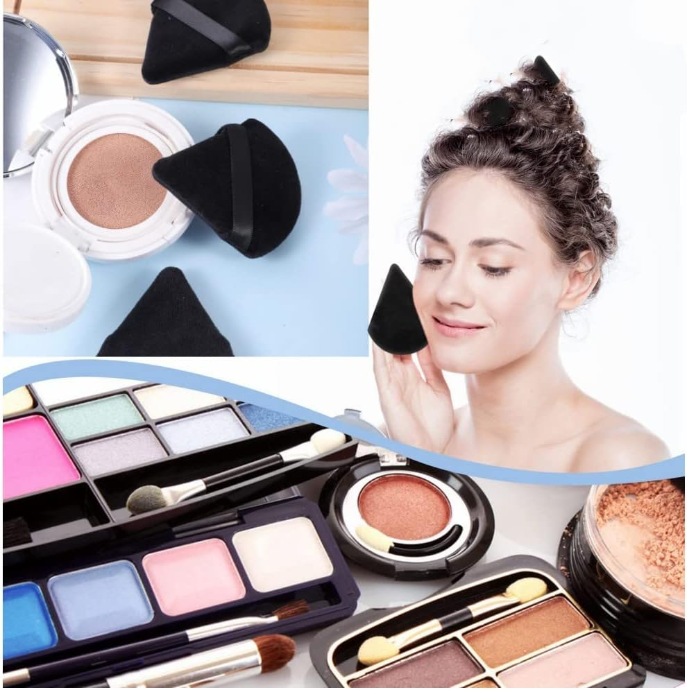 FUNNTY Powder Puffs, 18 Pcs Triangle Powder Puff Soft Pure Cotton Velour Puff, Cotton Powder Puff Face for Face Contouring Loose Powder Black image number 4