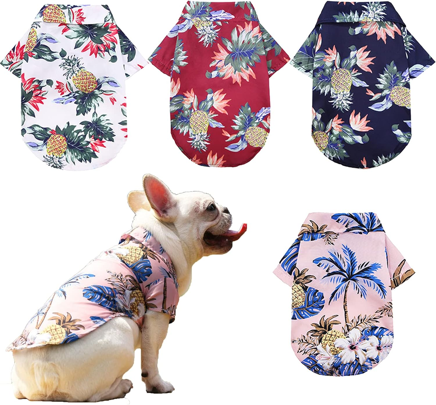 Pack of 4 Hawaiian Dog Shirt Summer Breathable Pet Clothes Dog Sweatshirts Cool Coconut Tree Pineapple Beach Dog Shirts for Small Medium Large Dog Cat Boy Girl Cute Dog Polo Apparel XS-5XL (XL)