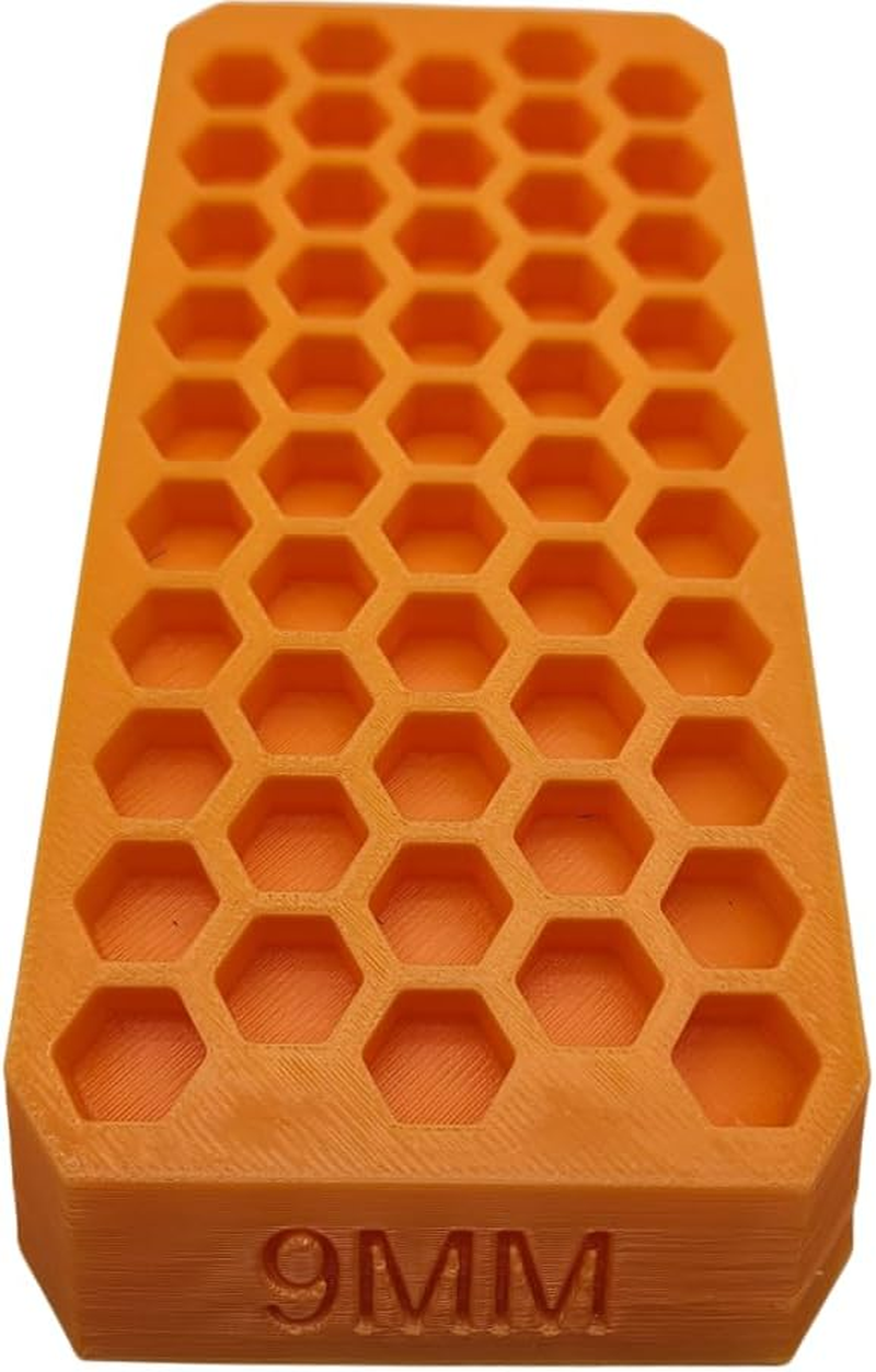 9Mm Reloading Block Ammo Stand Ammunition Loading Tray - 50 round Capacity - Brass Cartidge Bench Tool- Australian Made - Orange