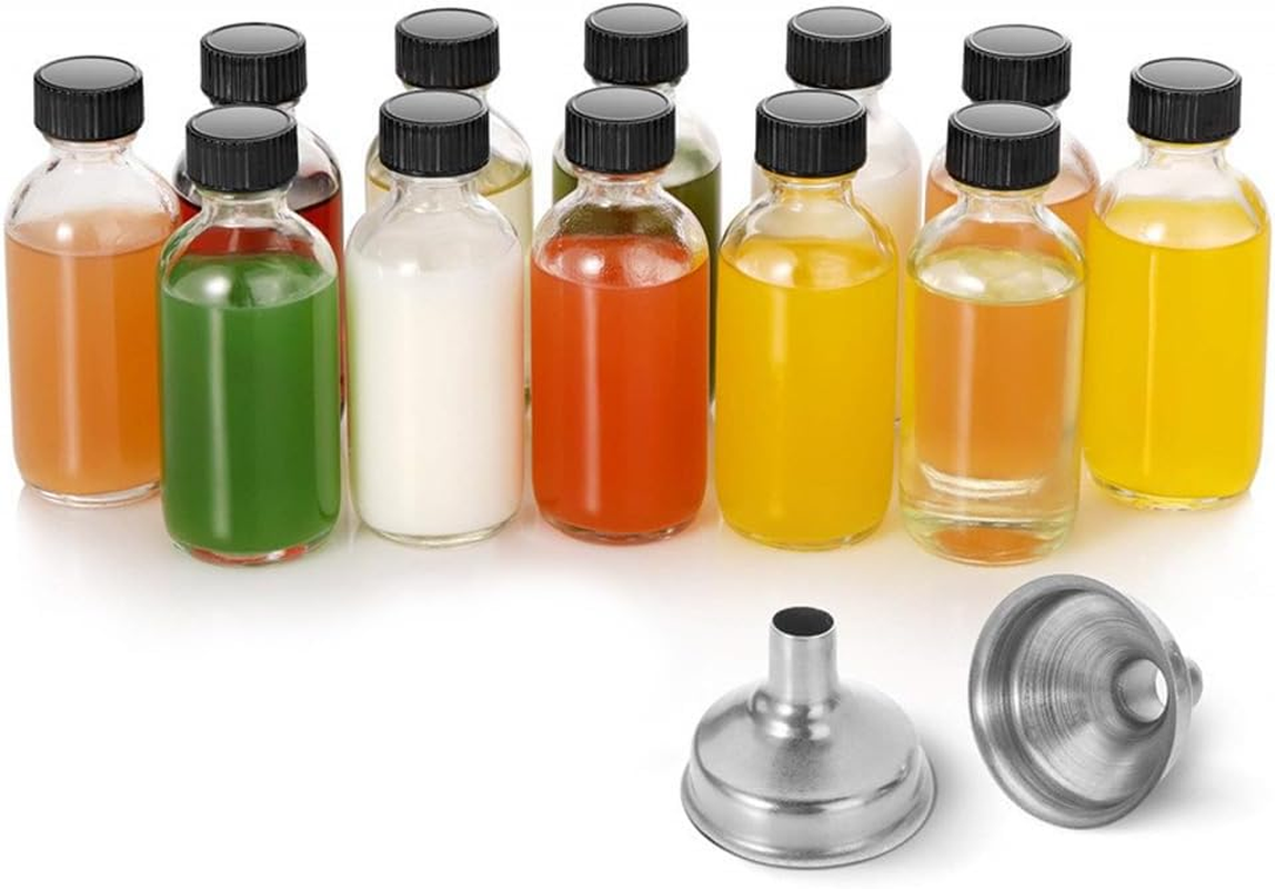 ADTZYLD 12-Pack Reusable 2 Oz Glass Bottles with Lids & Funnels - Perfect for Travel, Potions, Ginger Shots, Oils, Juice, Sauce, Spice, Milk, Breastmilk (12) image number 3