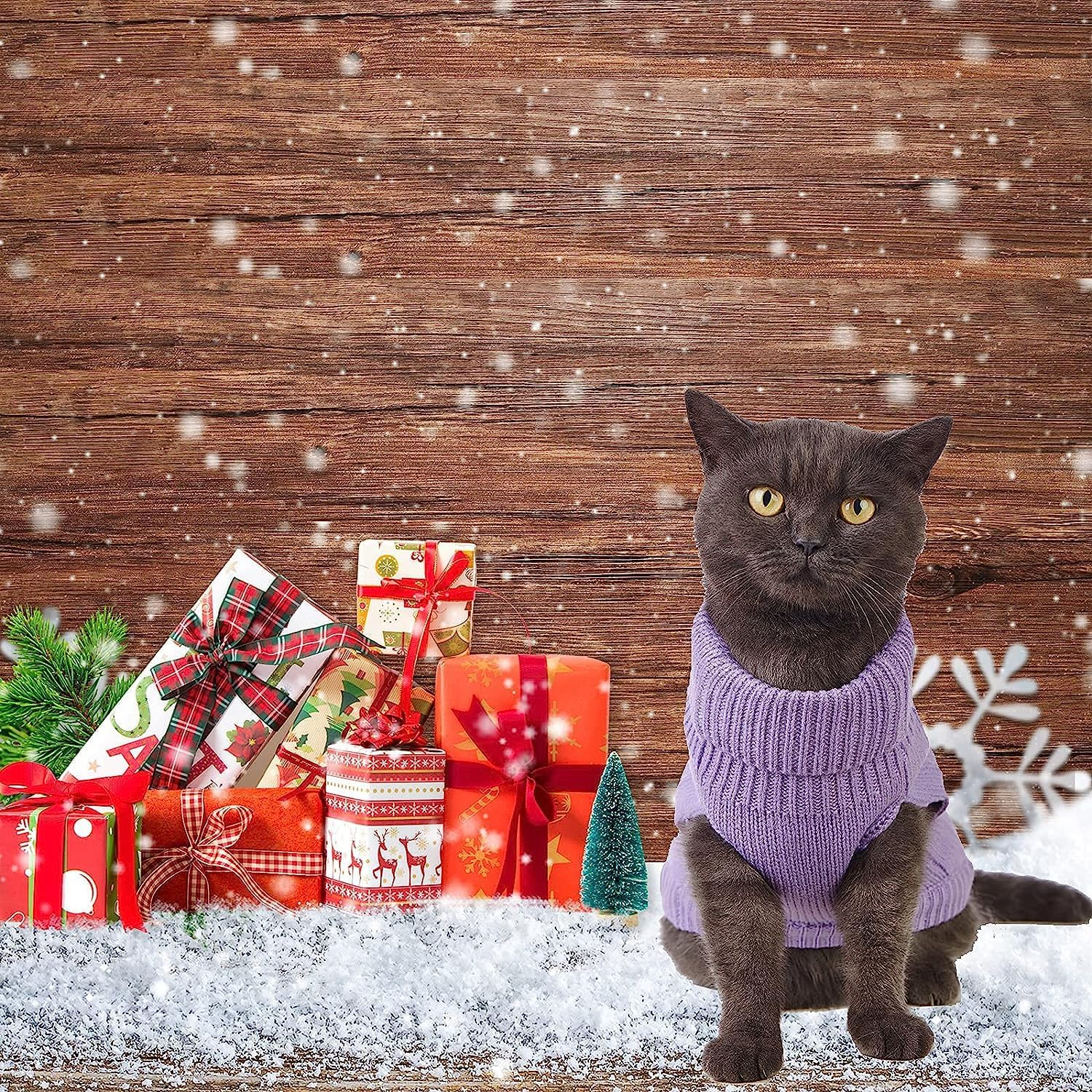 Cat Sweater Turtleneck Knitted Sleeveless Cat Clothes Warm Winter Kitten Clothes Outfits for Cats or Small Dogs in Cold Season (Medium, Grey) image number 5