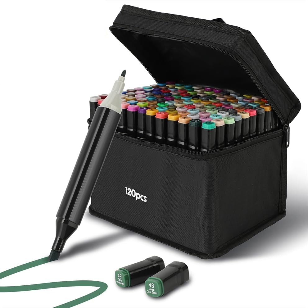 120 Colors Alcohol Markers Set, Coloring Markers for Adults and Kids, Touch Markers, Art Markers, with Carrying Bag and Stand Case, for Artists Adult Coloring Sketching Designing (120) image number 5