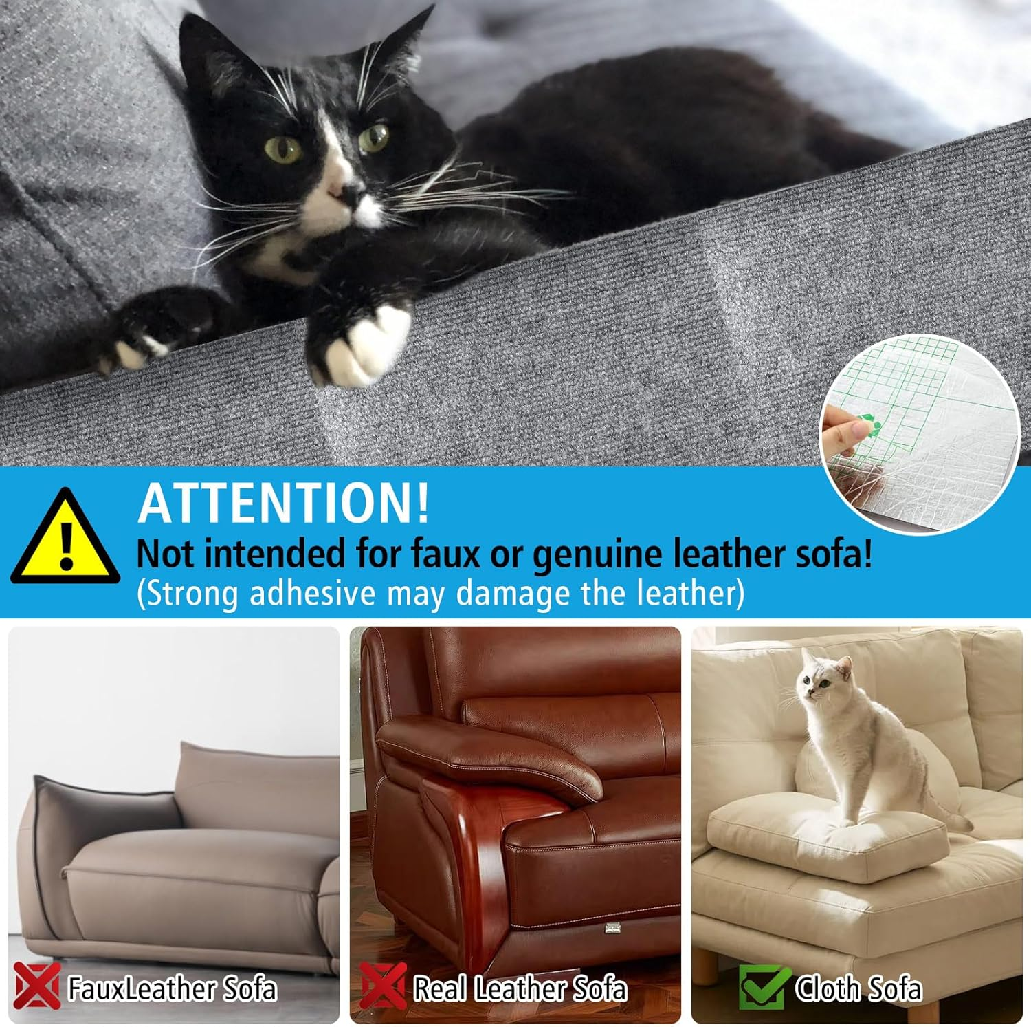 Cat Scratch Furniture Protector Mat, anti Scratch Couch Sofa Protector for Cats, Cat Carpet with Self-Adhesive Trimmable image number 2