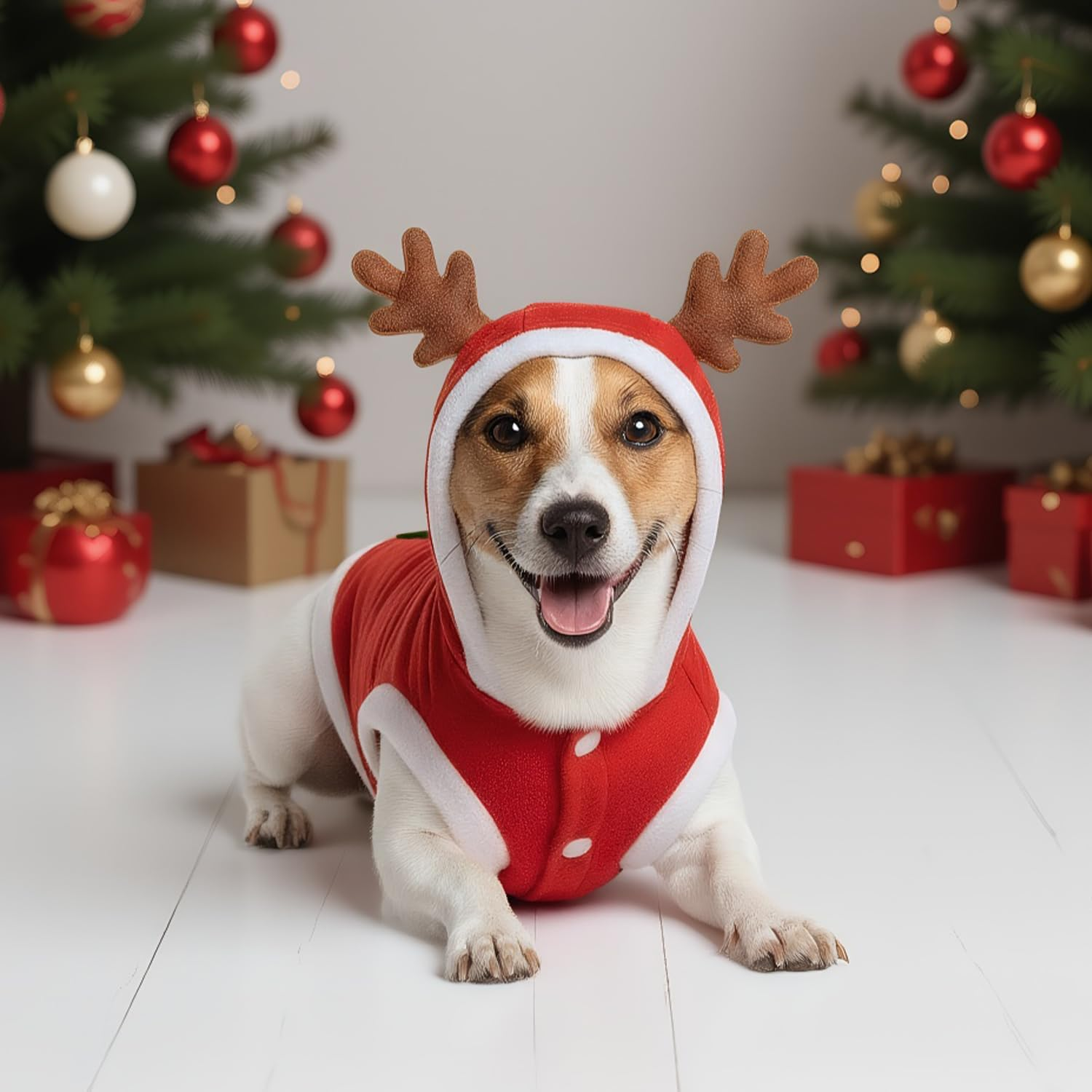 RUGBOL Dog Cat Christmas Outfit Cute Elk Pattern with Christmas Tree for Small Medium Large Dogs Cats New Year Party (L) image number 3