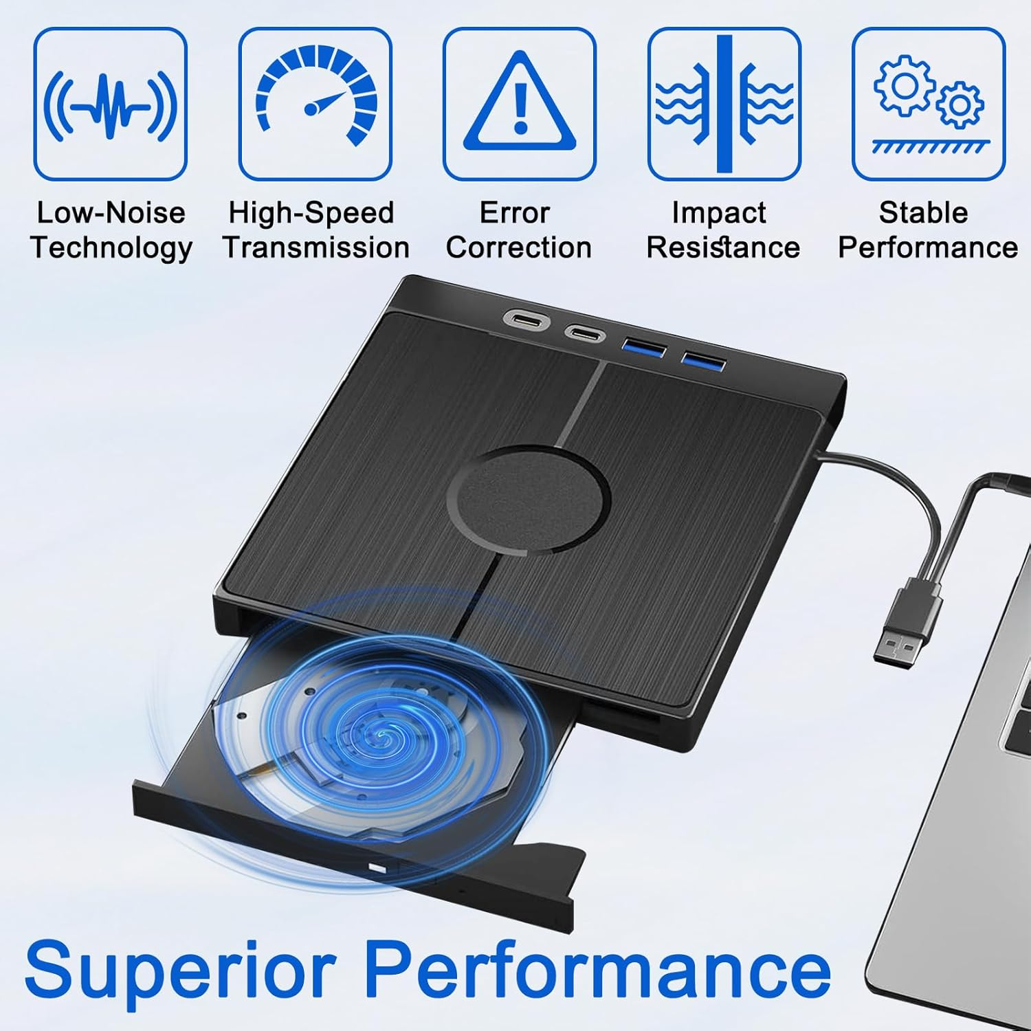 CD Burner External DVD Drive External CD Drive for Laptop PC Desktop CD DVD Player Reader Writer 7-In-1 USB 3.0 USB C TF/SD Card Ports Compatible with Win11/10/8.1/7/Vista/2003/Xp/Mac Os/Linux, Black image number 3