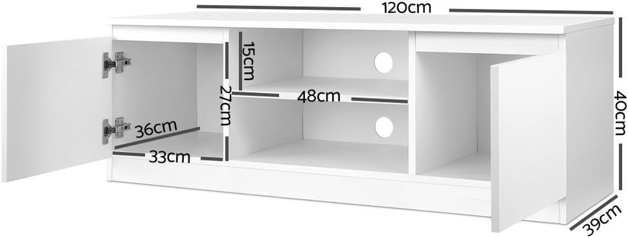Artiss TV Unit Cabinet Entertainment Units, Wood Stand Table Cabinets Storage Shelf Organiser Cupboard Home Living Room Bedroom Furniture, with 2 Deep Drawer and Cable Management Holes White image number 2