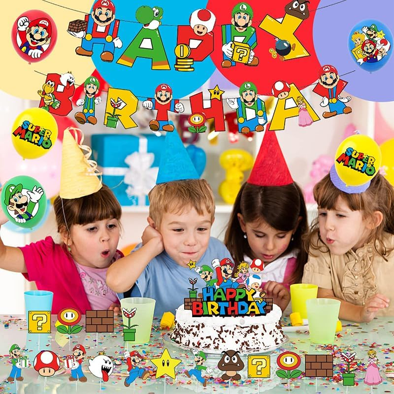 Mario Birthday Party Decorations - Super Mario Bros Cake Decorations, Balloons, Banner and Party Supplies image number 4
